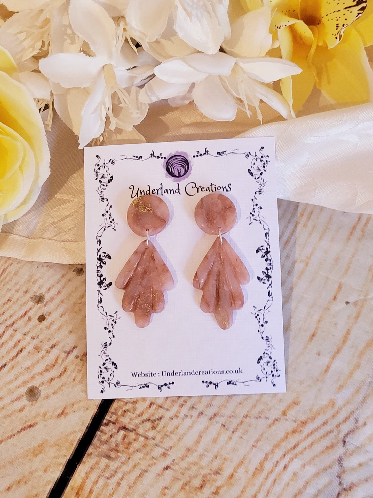 Rose Quartz Effect Dangly Stud Earrings