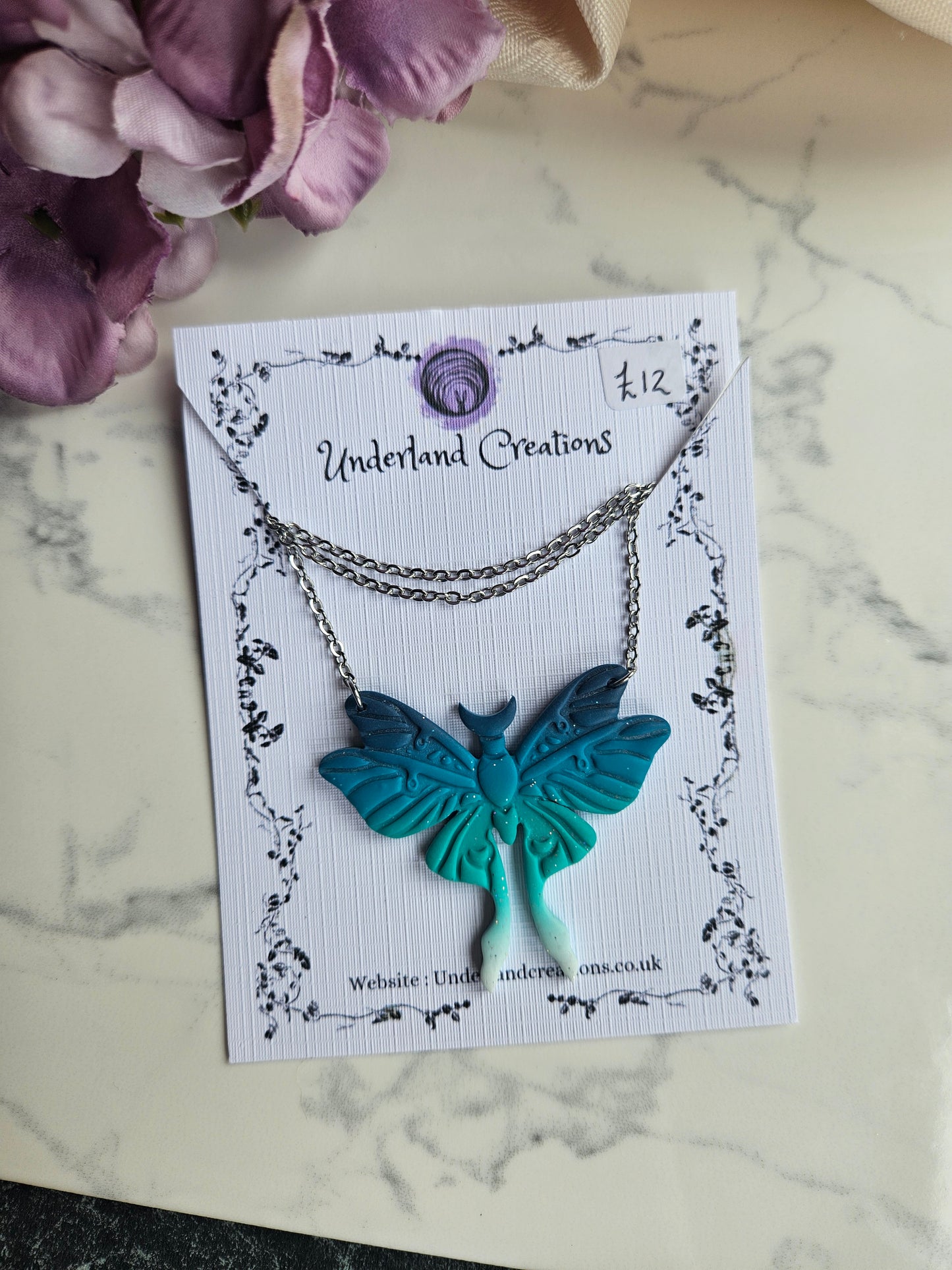 Lunar Moth Necklace in "Ice"