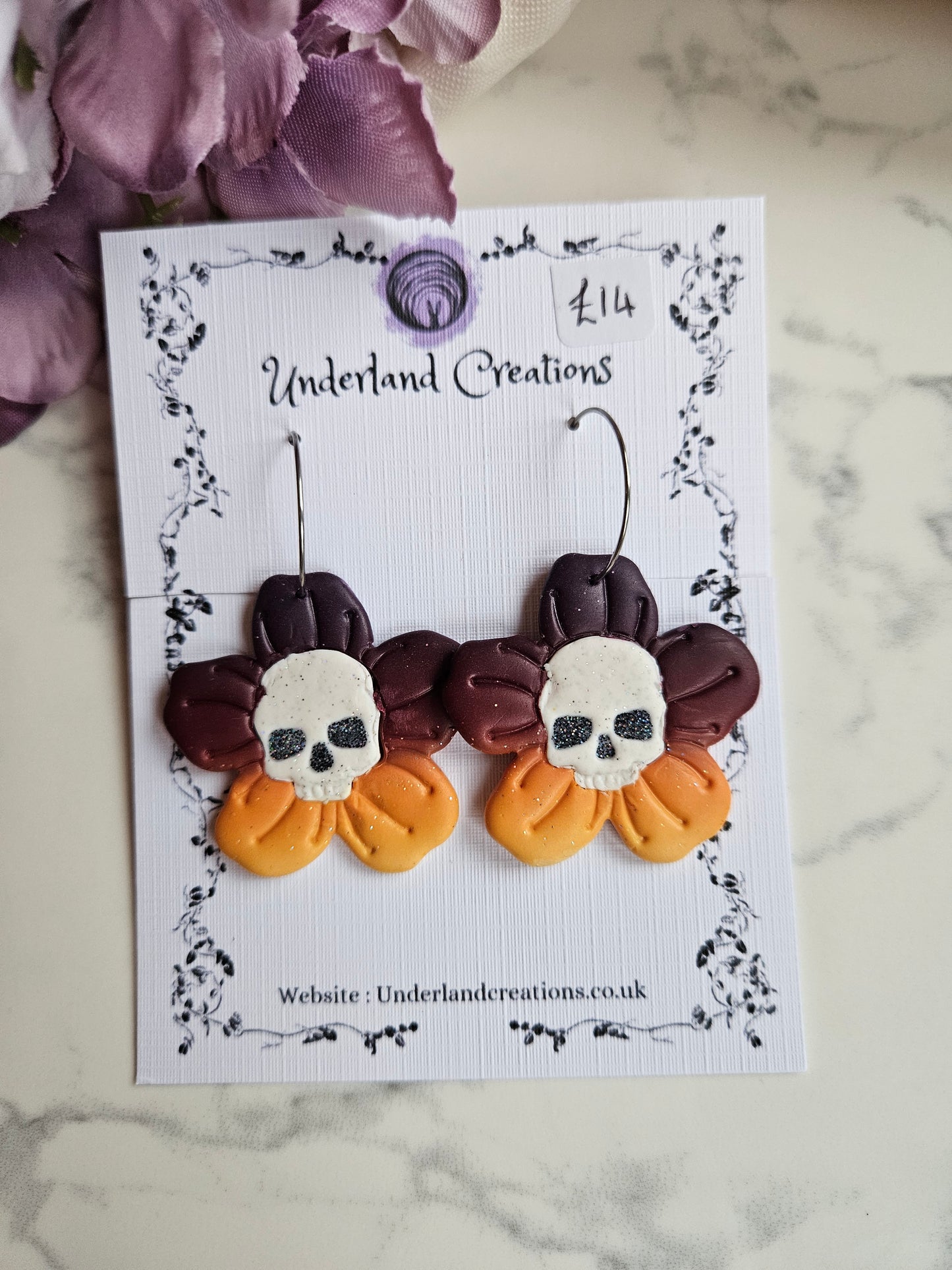 Skull Flower Earrings in "Autumn"