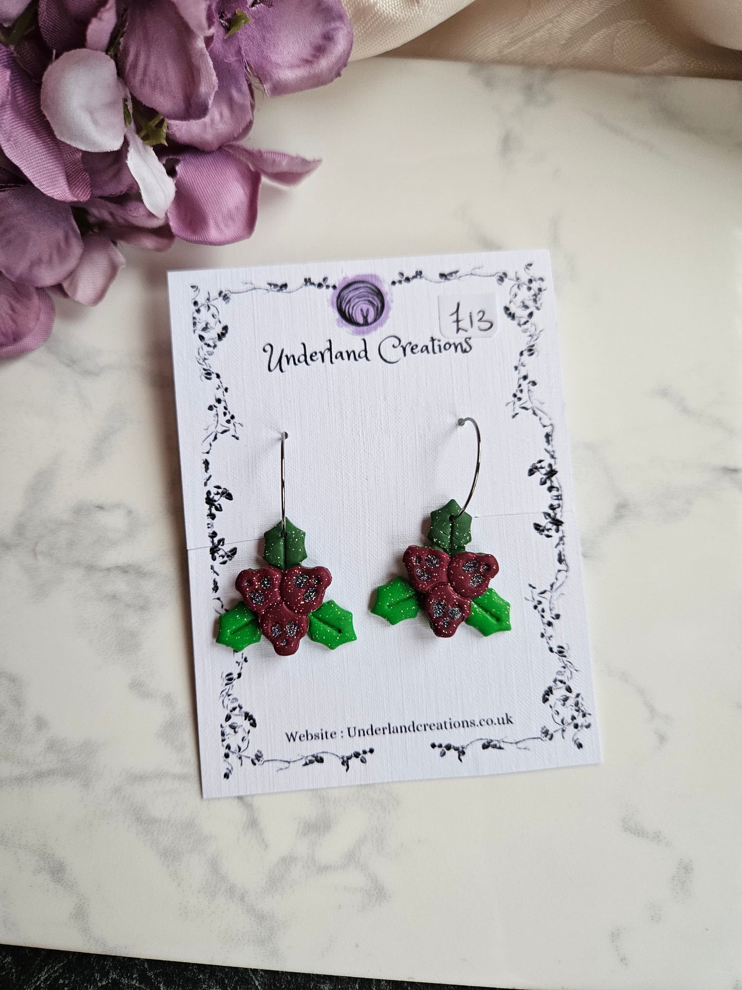 Skull Holly Berry Earrings