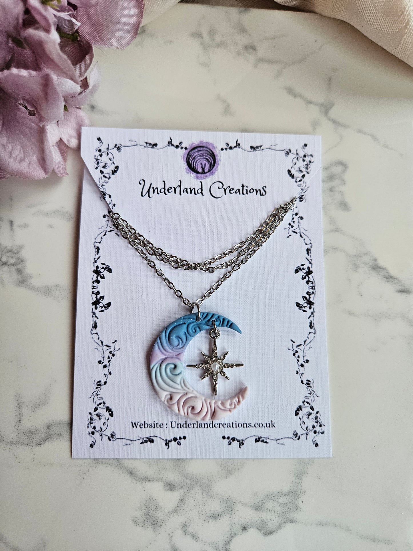 Swirly Moon Necklace in "Winter"