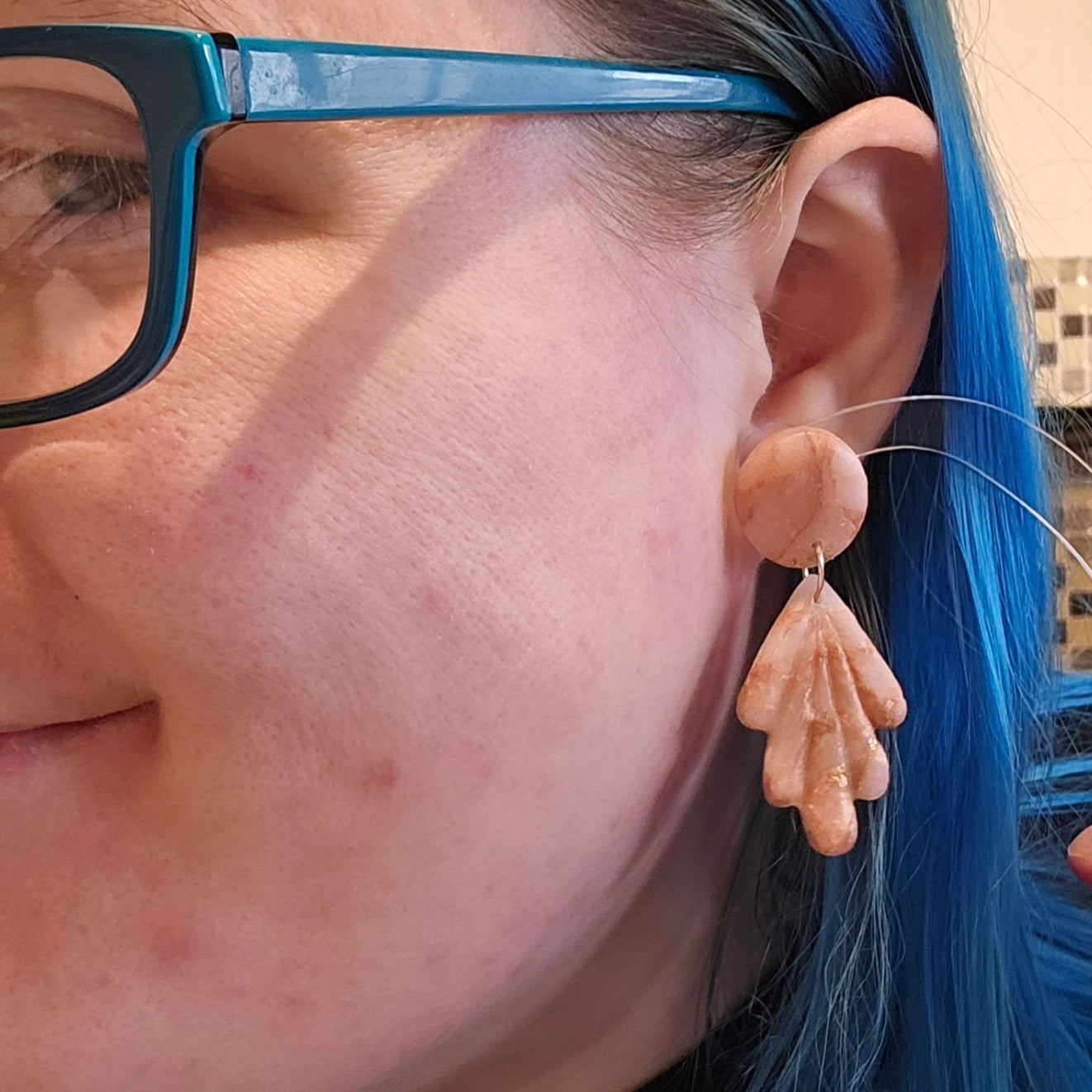 Rose Quartz Effect Dangly Stud Earrings