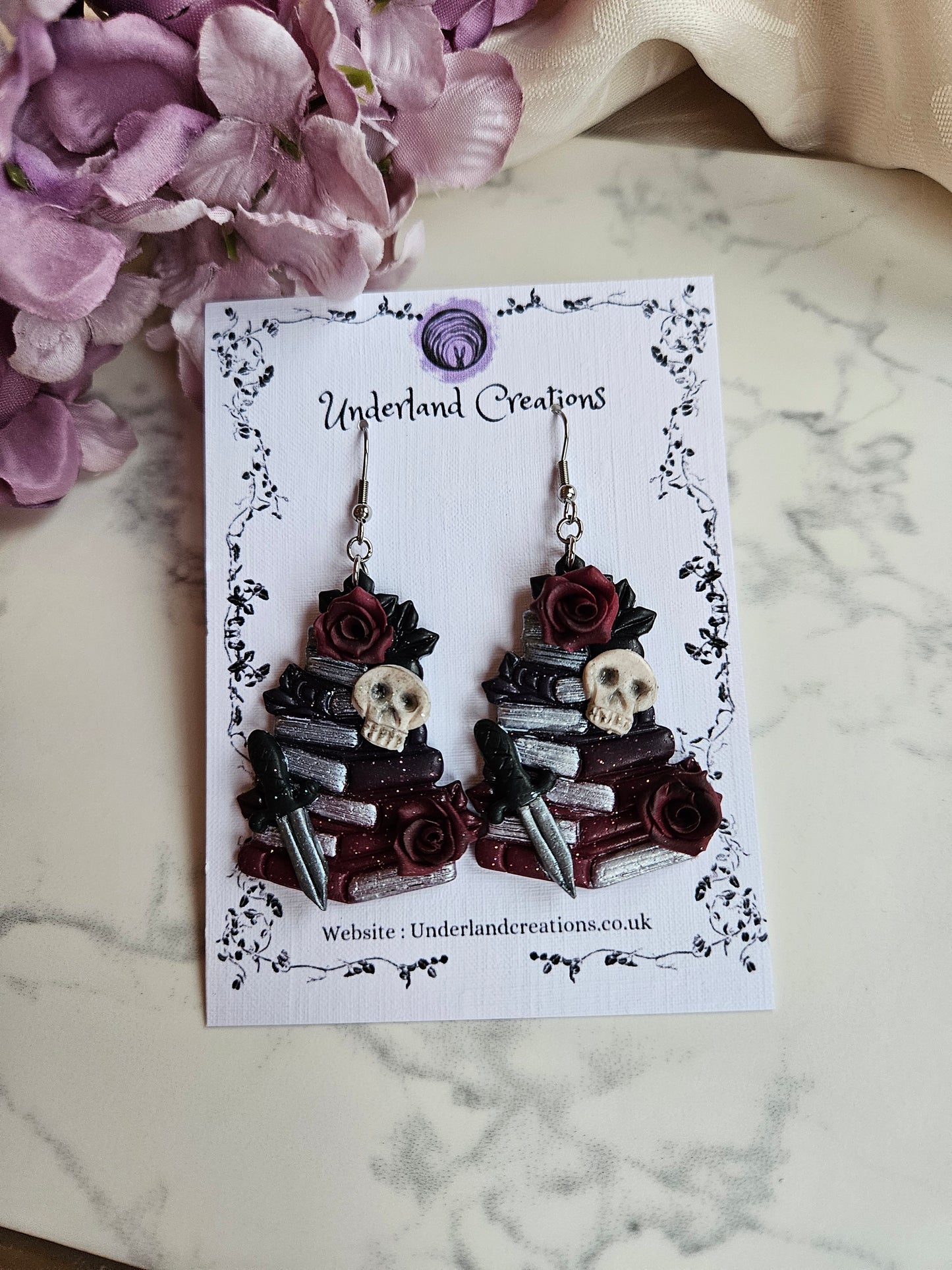 Dark Romance Book Stack Earrings in "Nightshade"