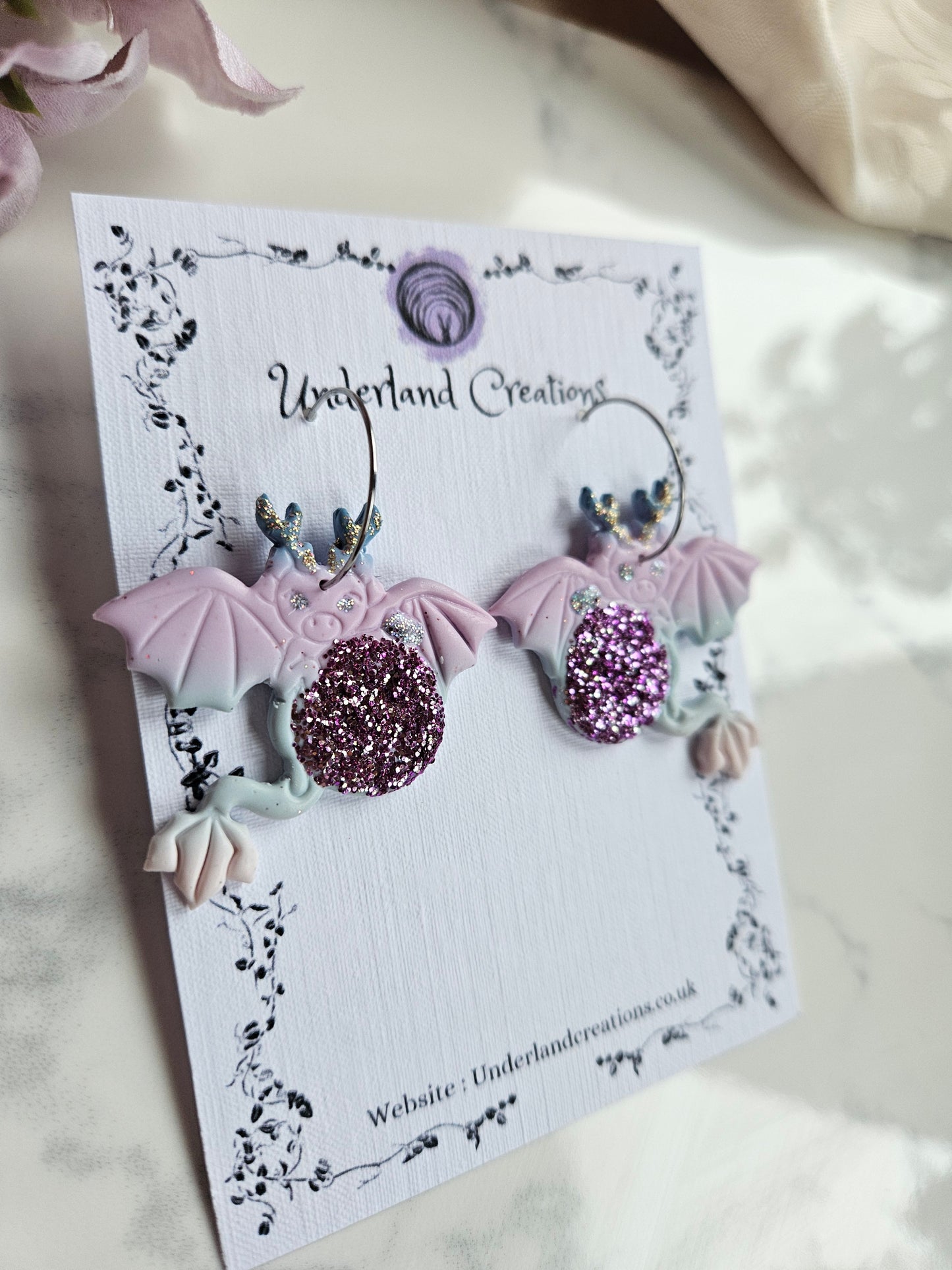 Christmas Dragon Earrings in "Winter"