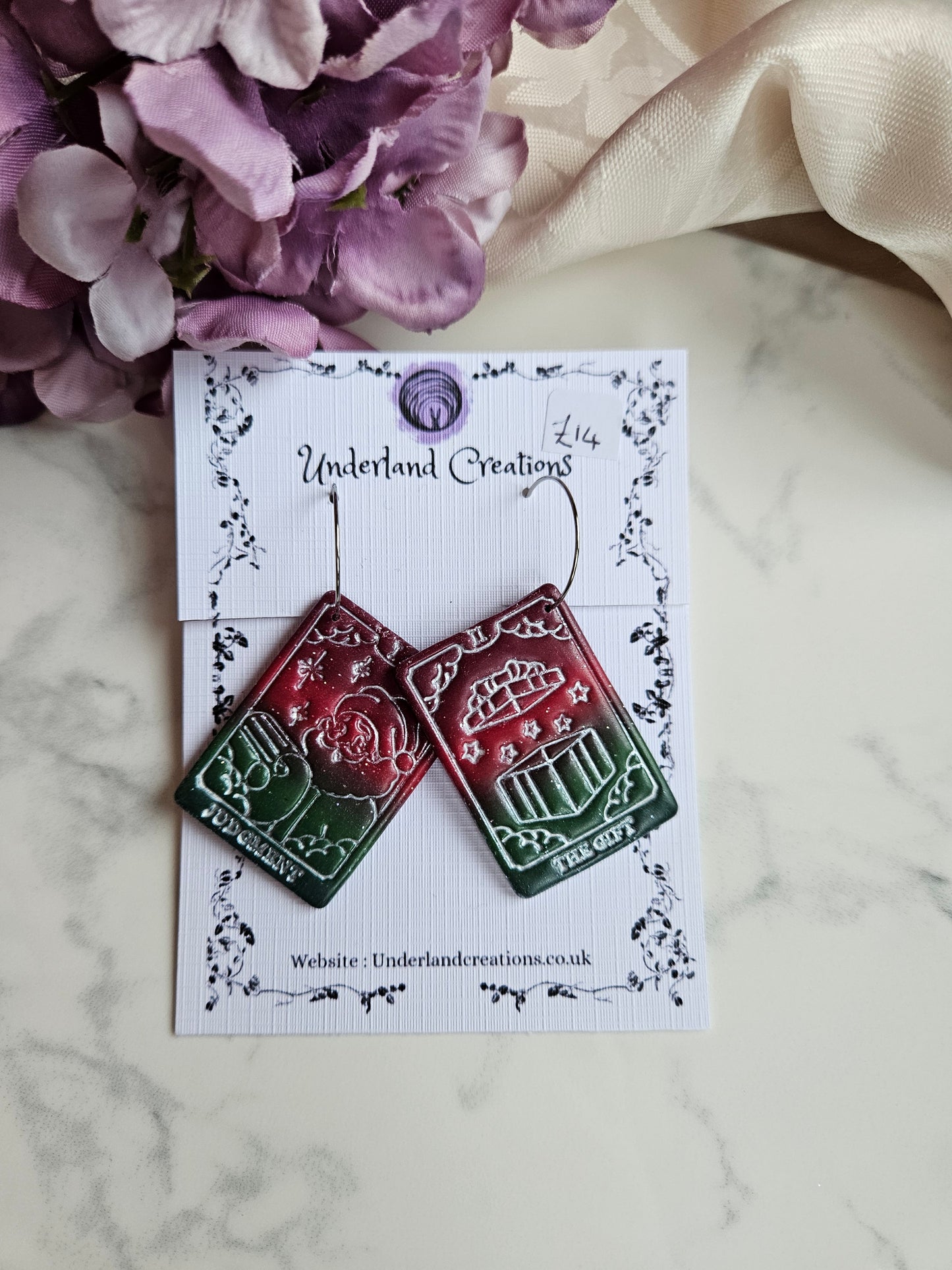 Festive Tarot Card Earrings in "Holly Tree"