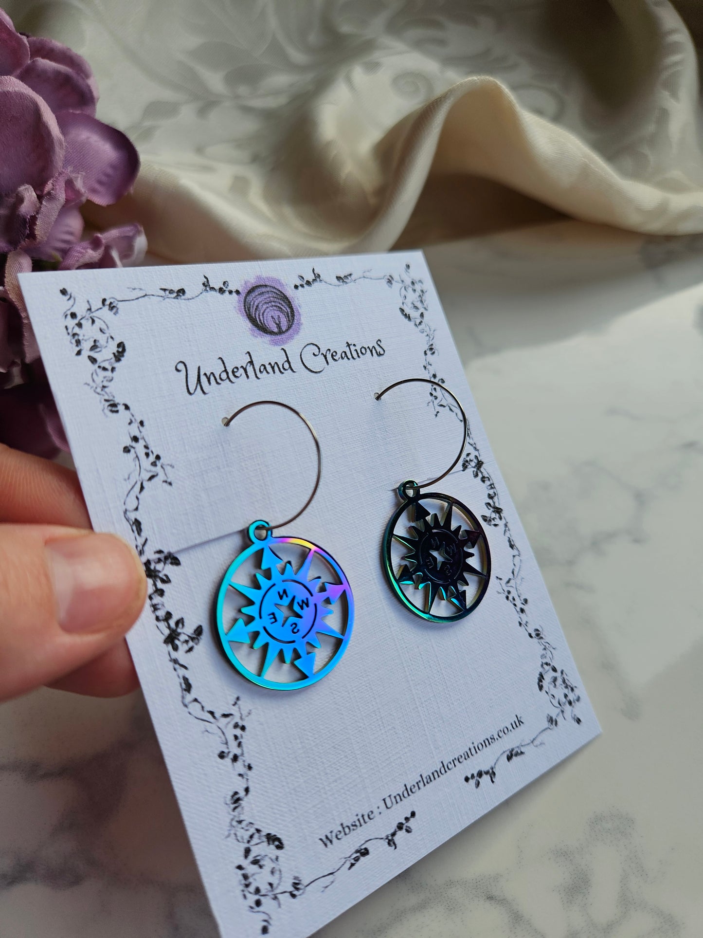Rainbow Steel Compass Earrings