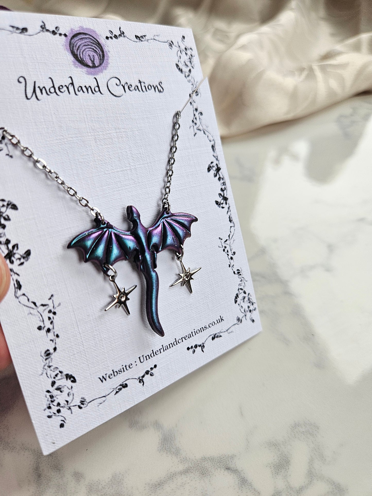 Medium Dragon Necklace in Metallic Purple/Blue
