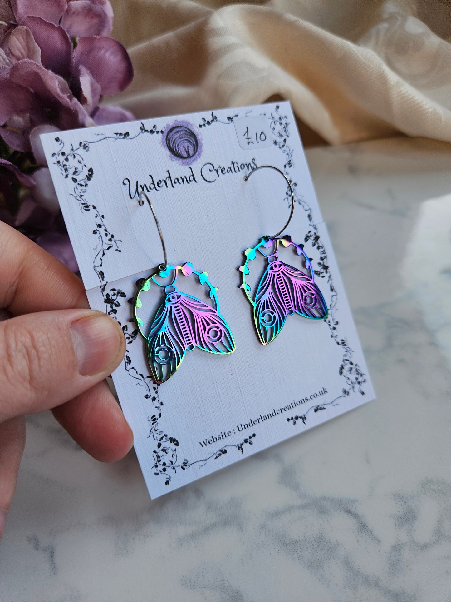 Rainbow Lunar Moth Earrings