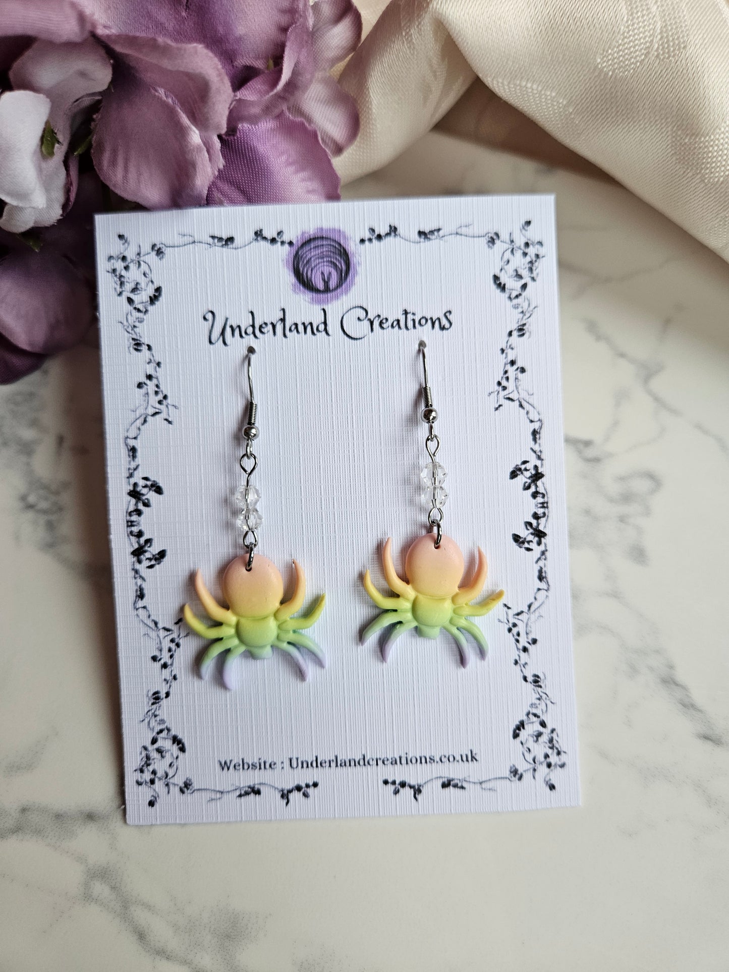 Spider Earrings in "Pastel Rainbow"