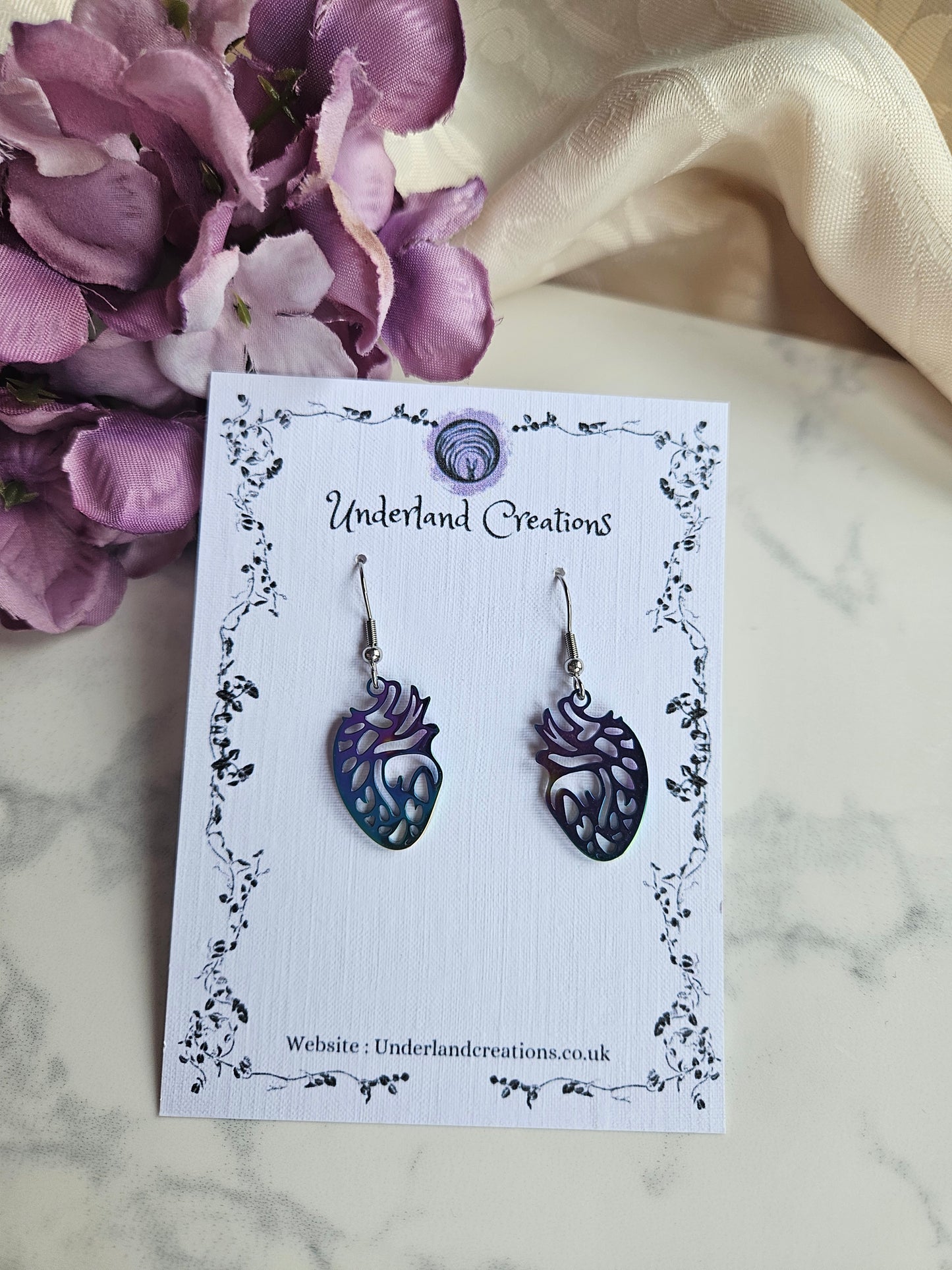 Rainbow Steel Anatomical Heart Earrings