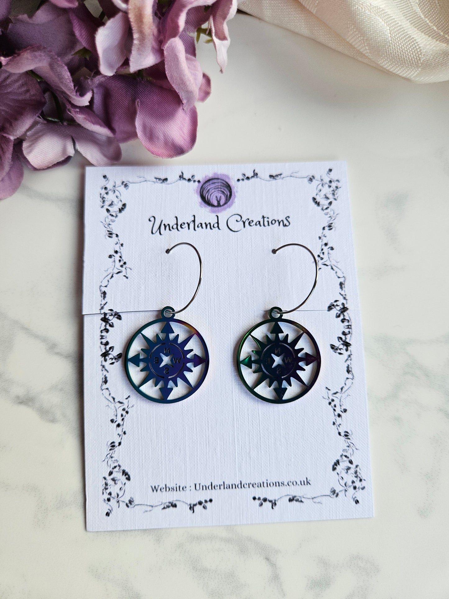 Rainbow Steel Compass Earrings