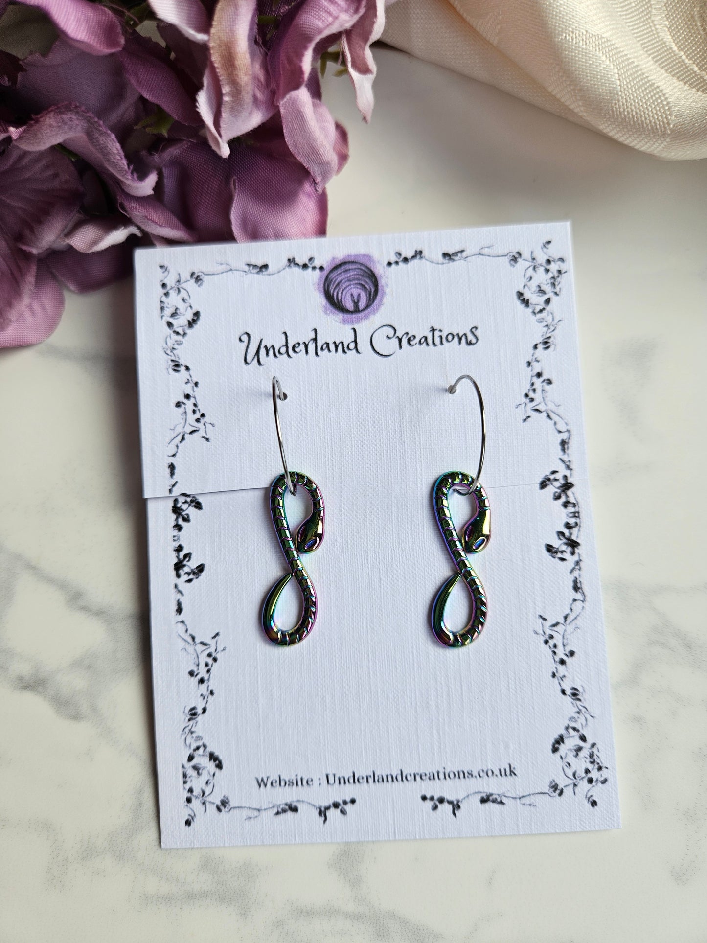 Rainbow Steel Infinity Snake Earrings