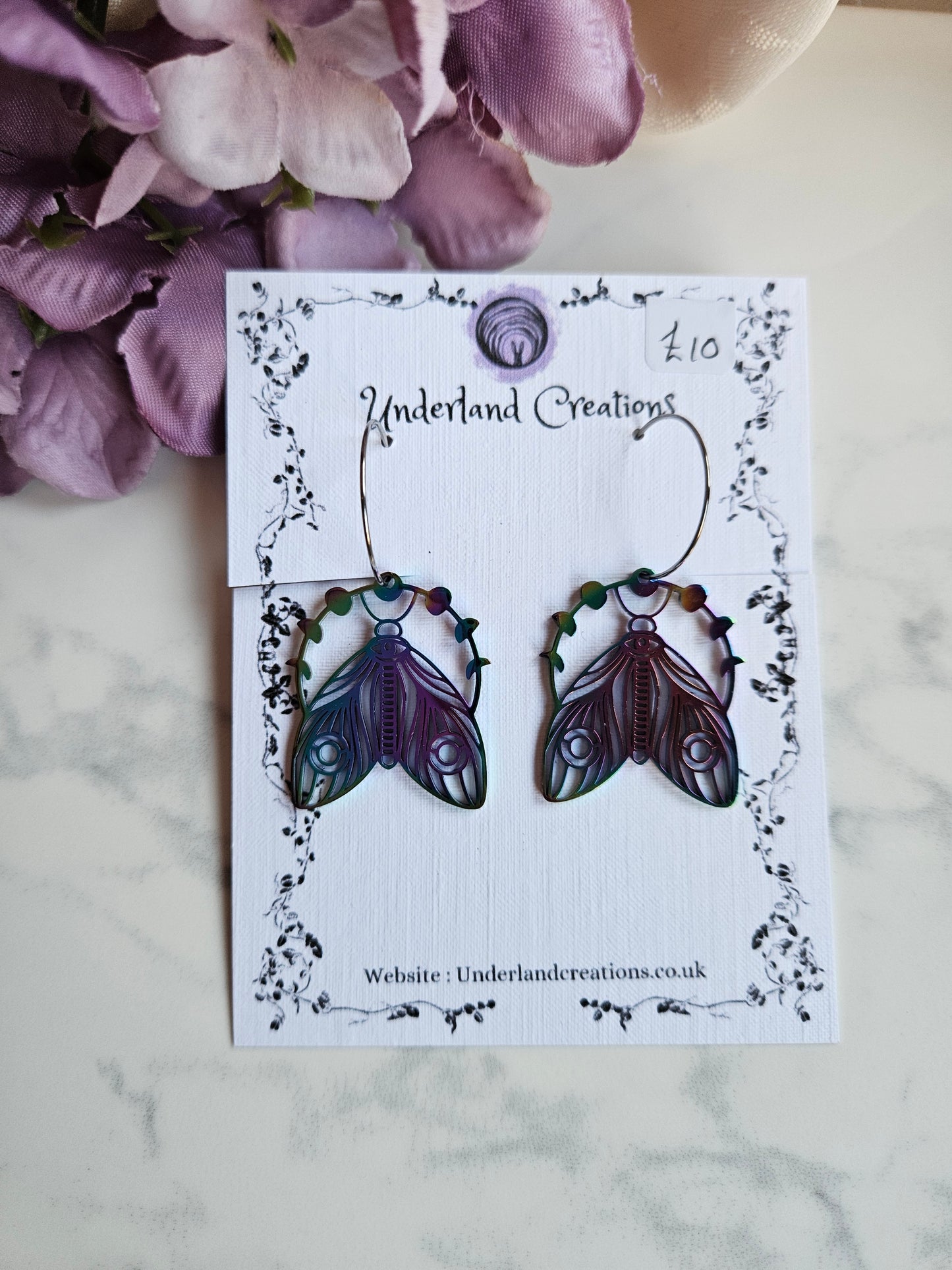 Rainbow Lunar Moth Earrings