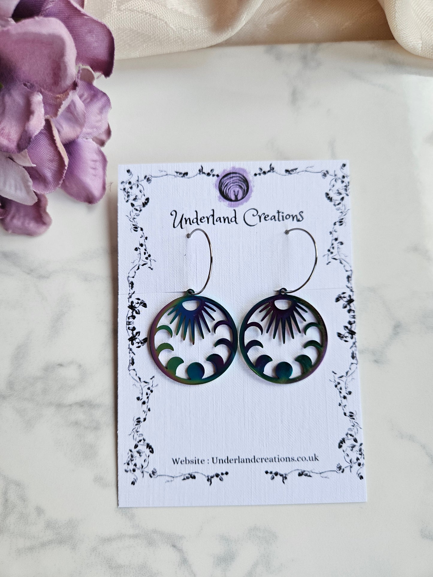 Rainbow Sun and Moon Phase Earrings