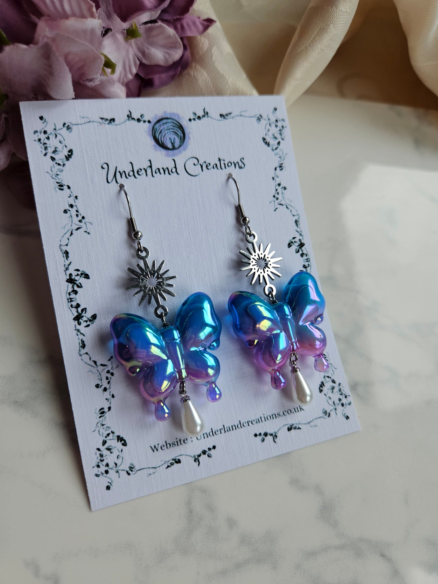 Acrylic UV Plated Butterfly Earrings