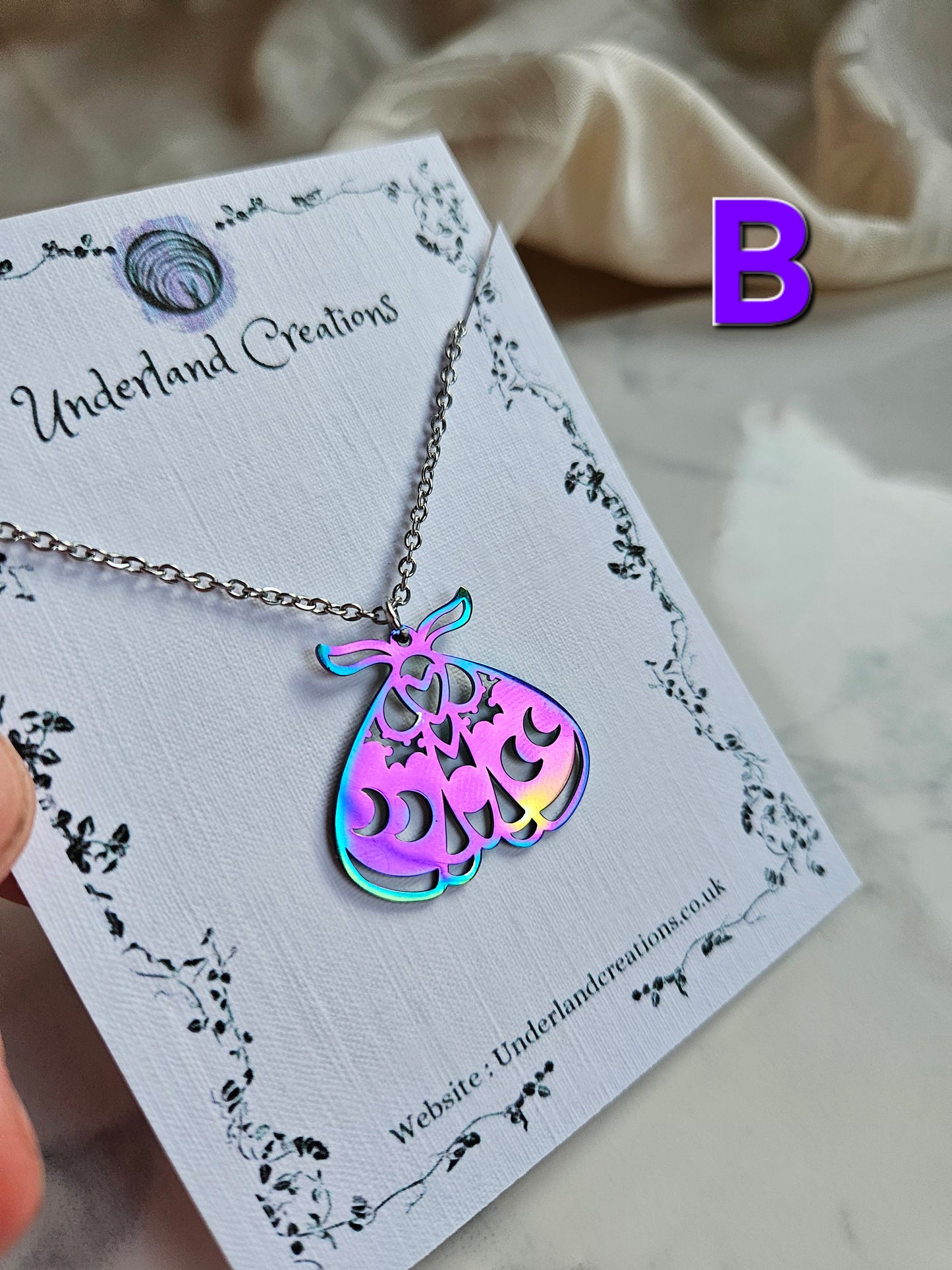 Rainbow Closed Wing Lunar Moth Necklace