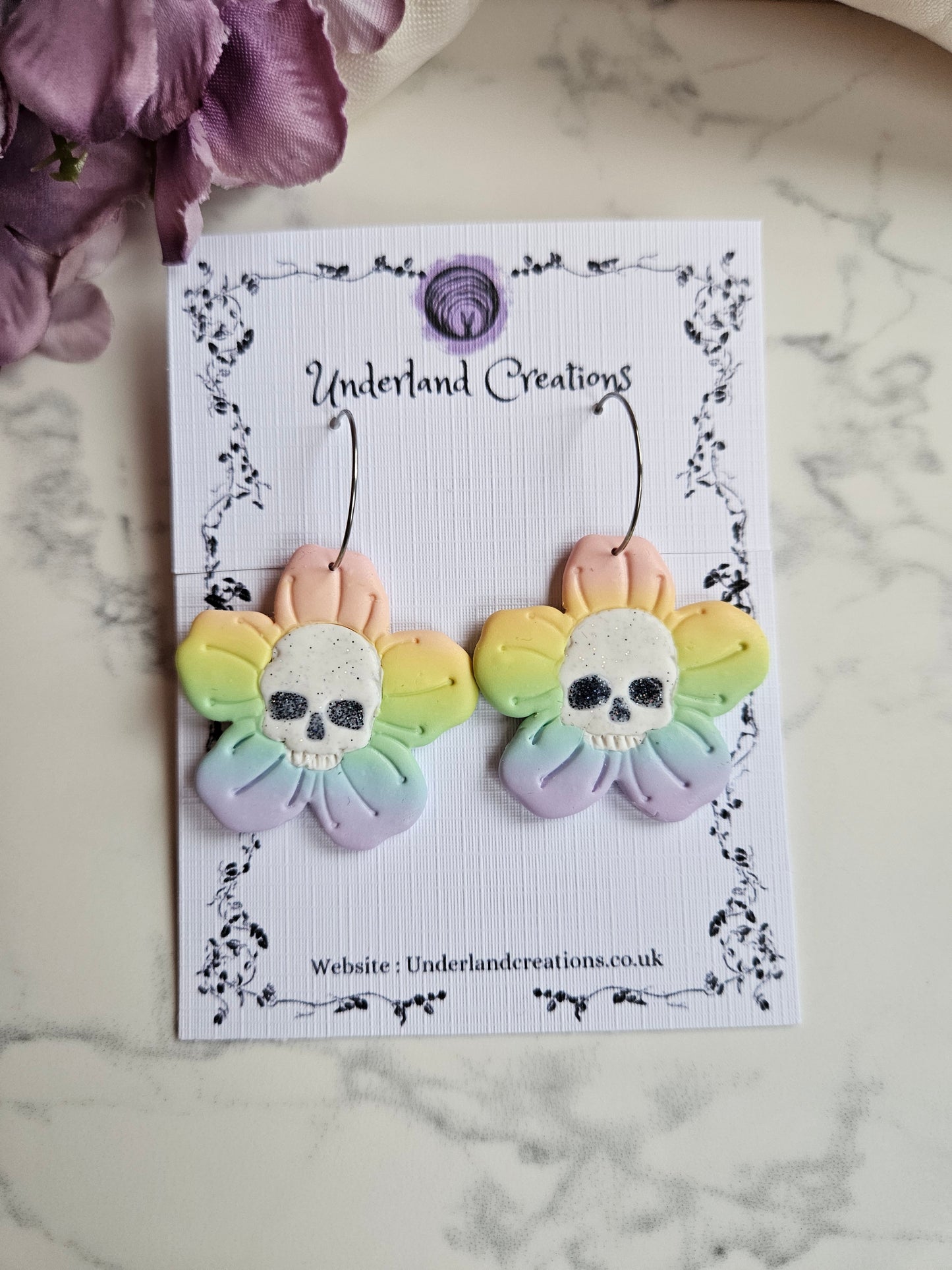 Skull Flower Earrings in "Pastel Rainbow"