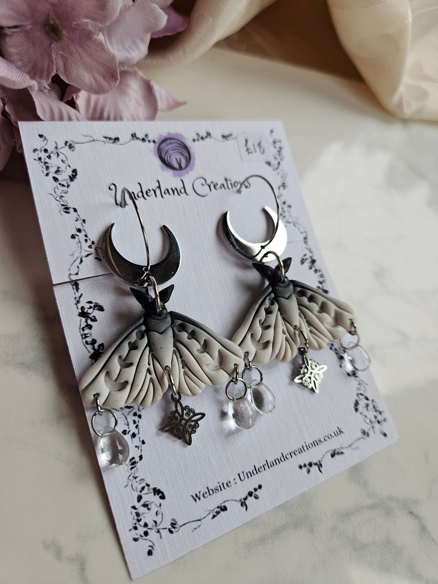 Closed Wing Luna Moth Earrings in "Dark to Light"