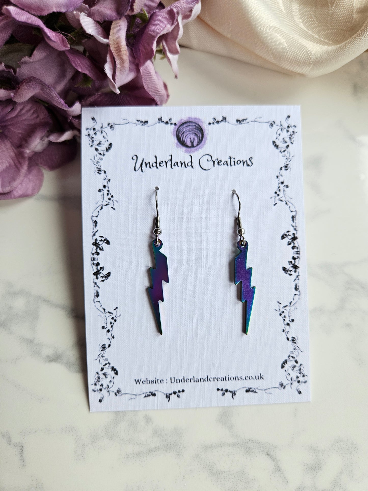 Rainbow Steel Lightning Bolt Earrings