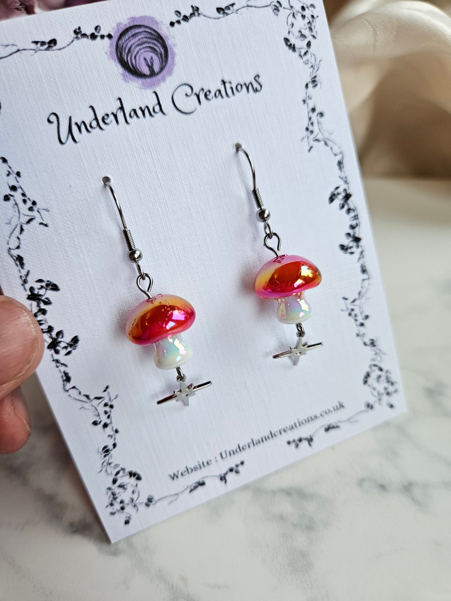 Iridescent Acrylic Mushroom Earrings
