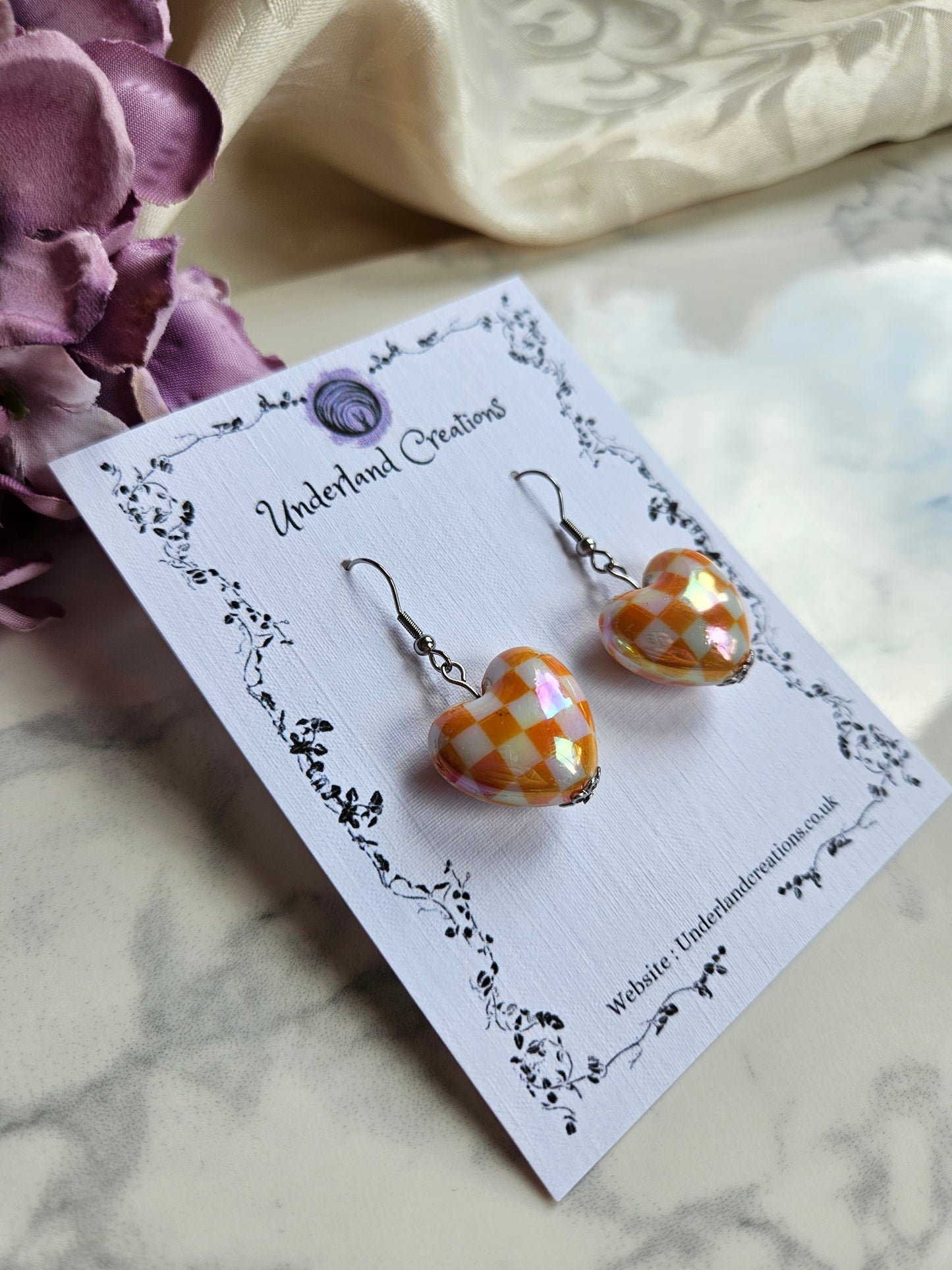 UV Plated Acrylic Checkered Heart Earrings