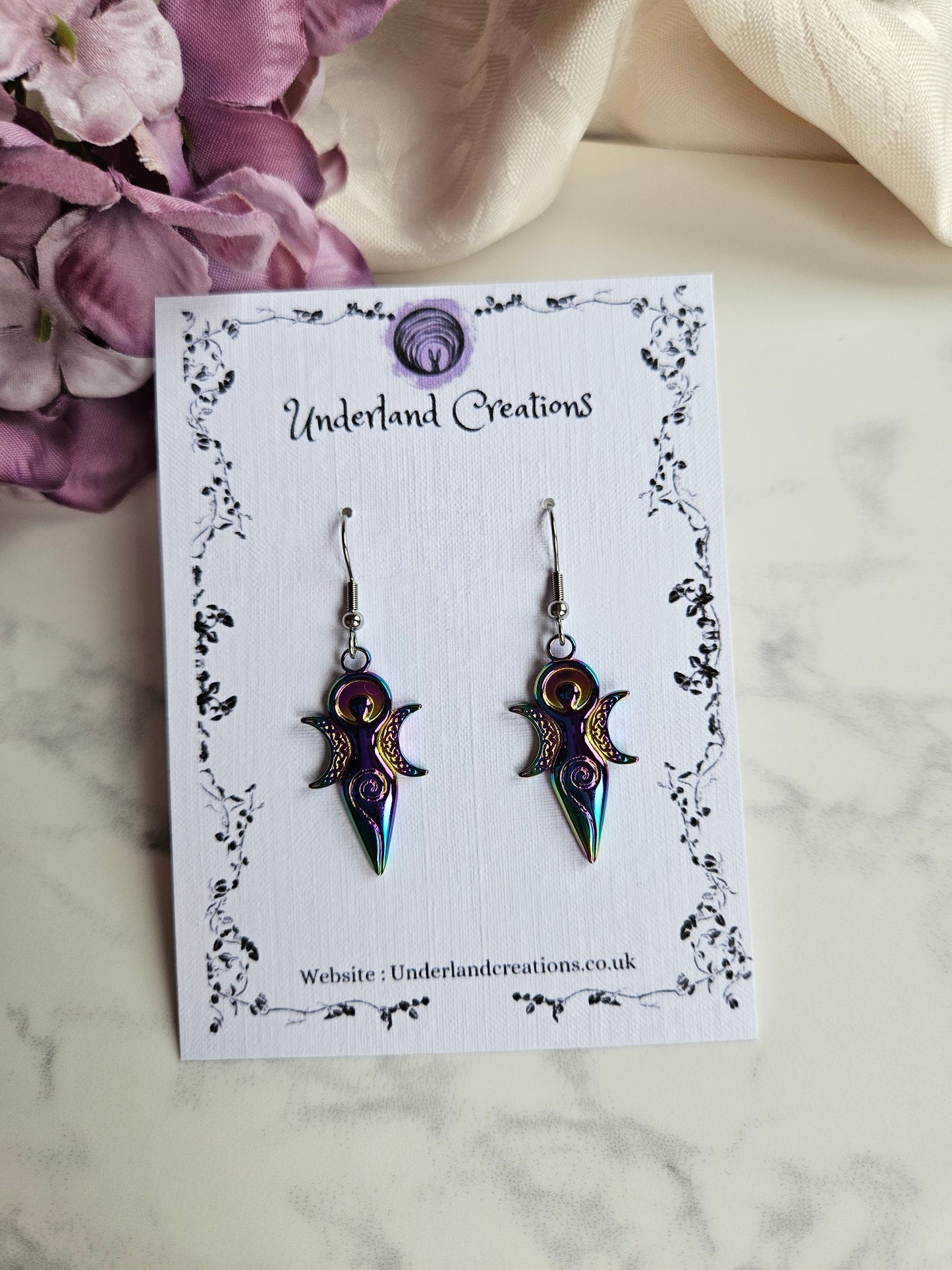 Rainbow Steel Moon Goddess Earrings