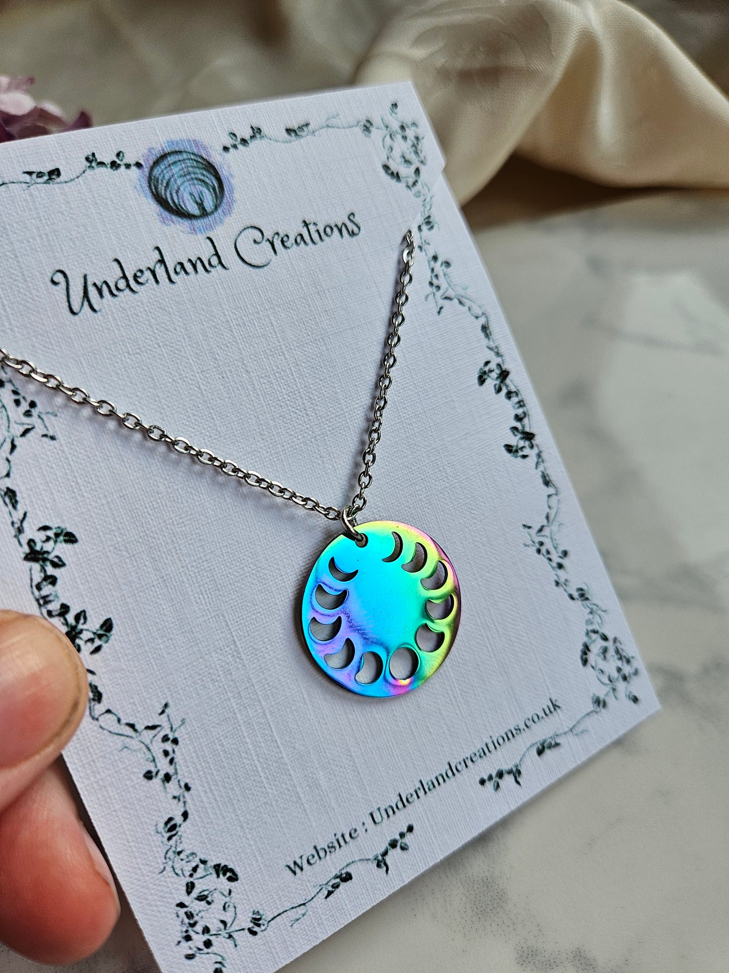 Rainbow Round Moon Phase Necklace
