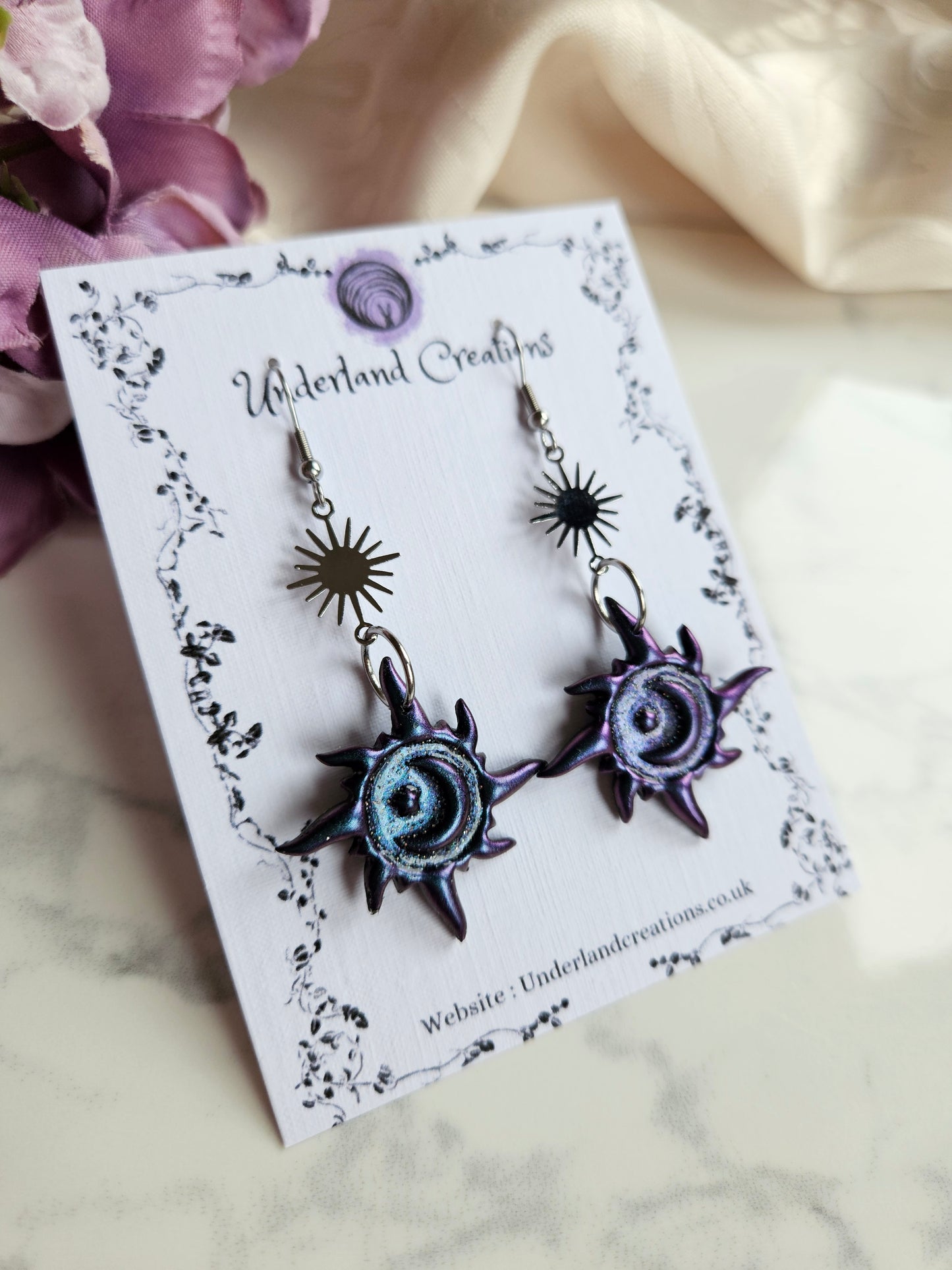 Sun and Moon Earrings in Metallic Blue to Purple