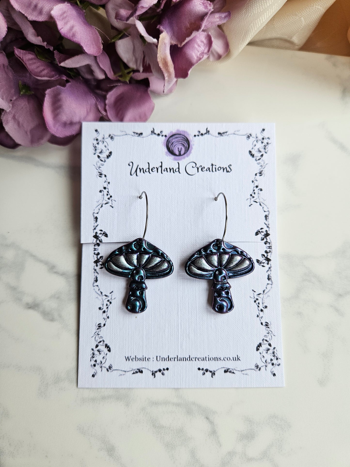 Lunar Toadstool Earrings in Metallic Purple/Blue