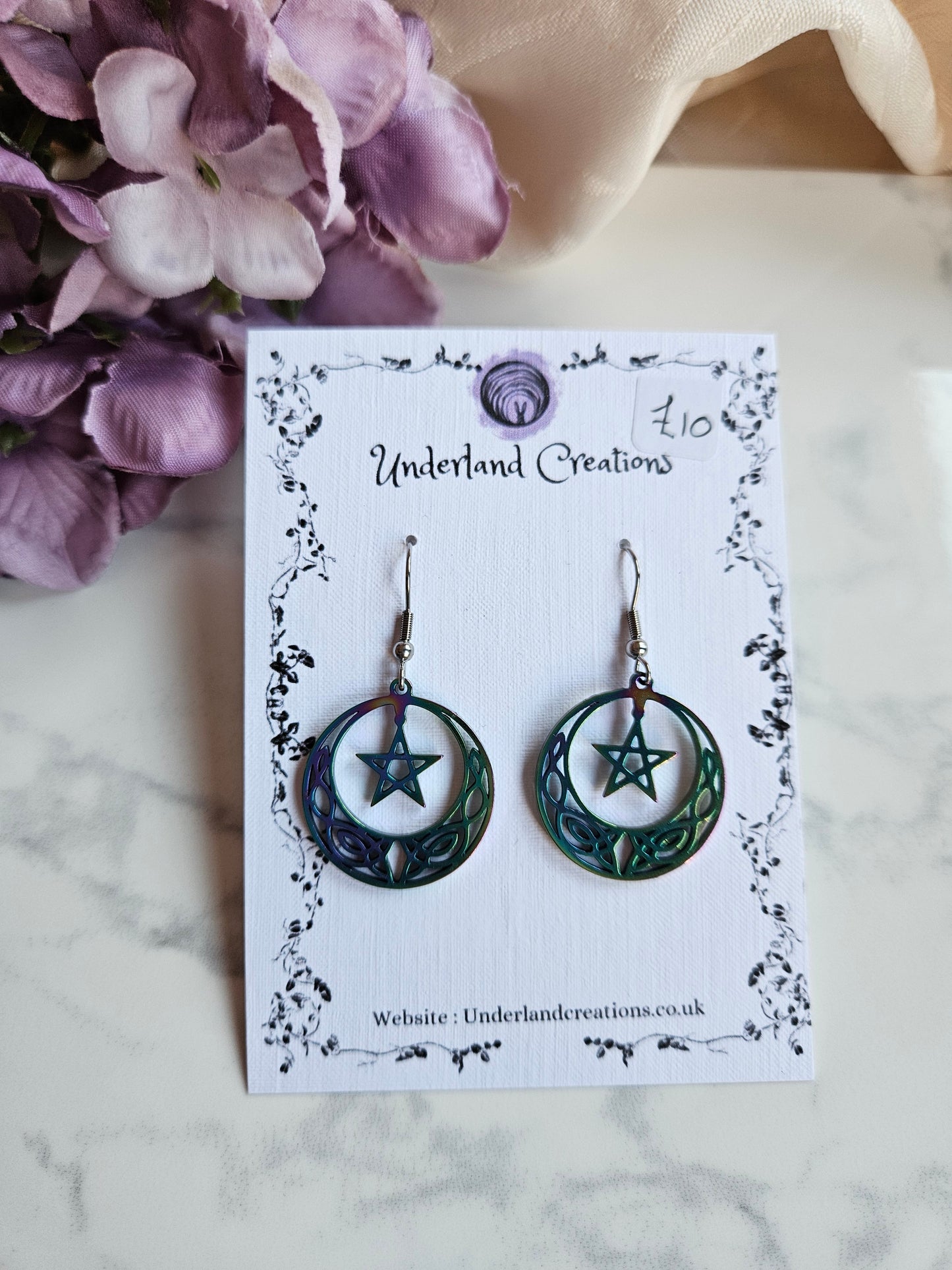Rainbow Celtic Pentagram Earrings
