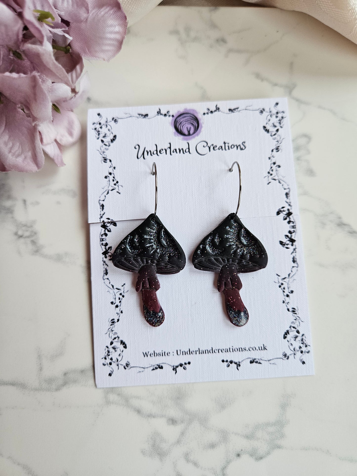 Celestial Mushroom Earrings in "Nightshade"
