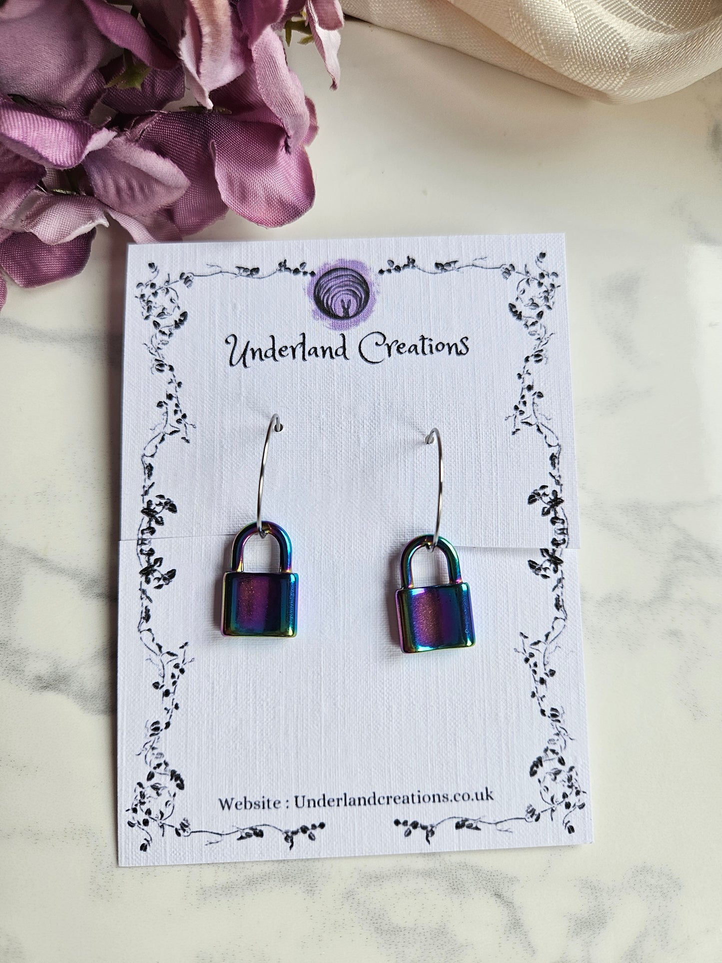 Rainbow Steel Mini Padlock Earrings