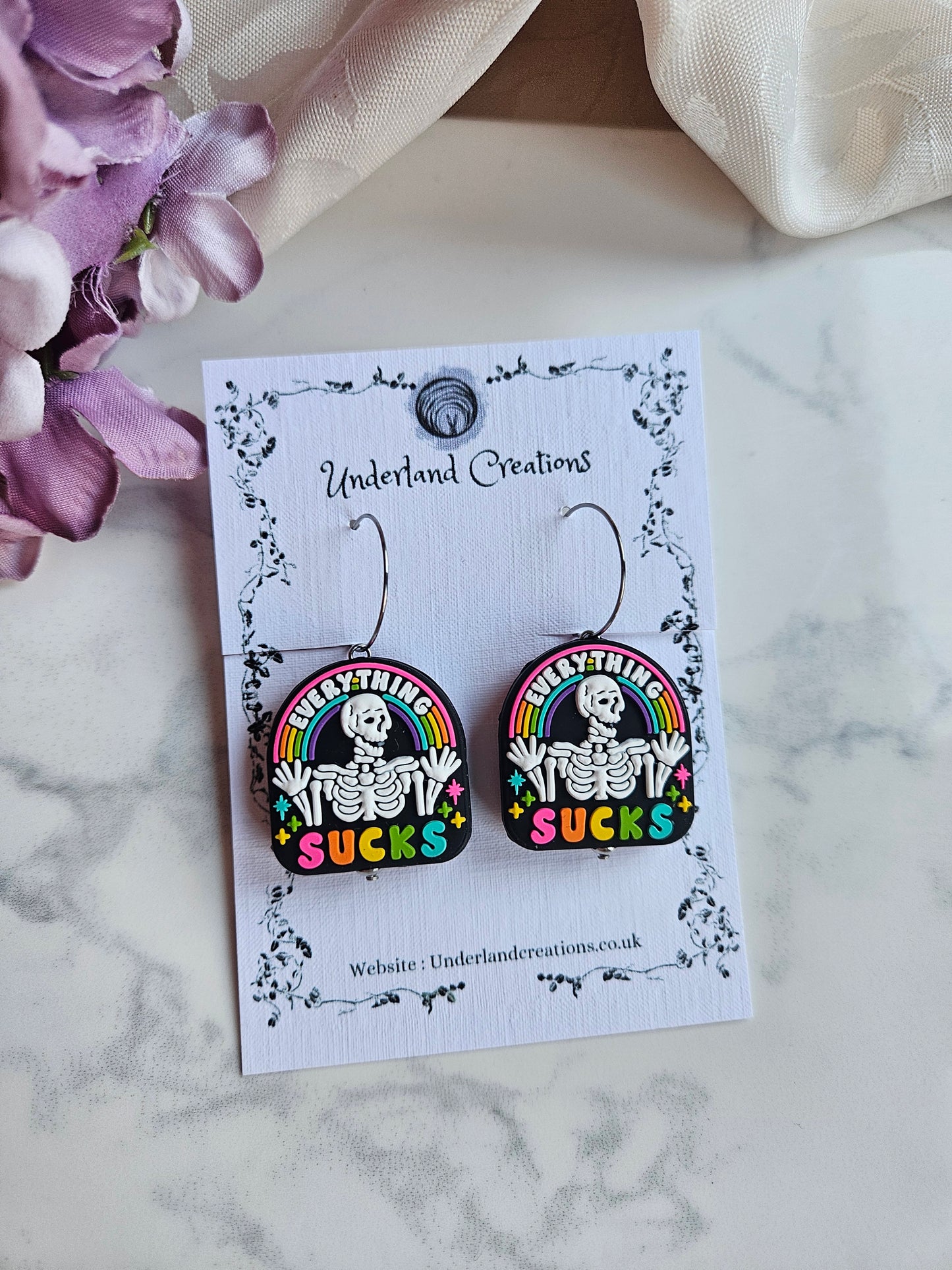Silicone "Everything Sucks" Earrings