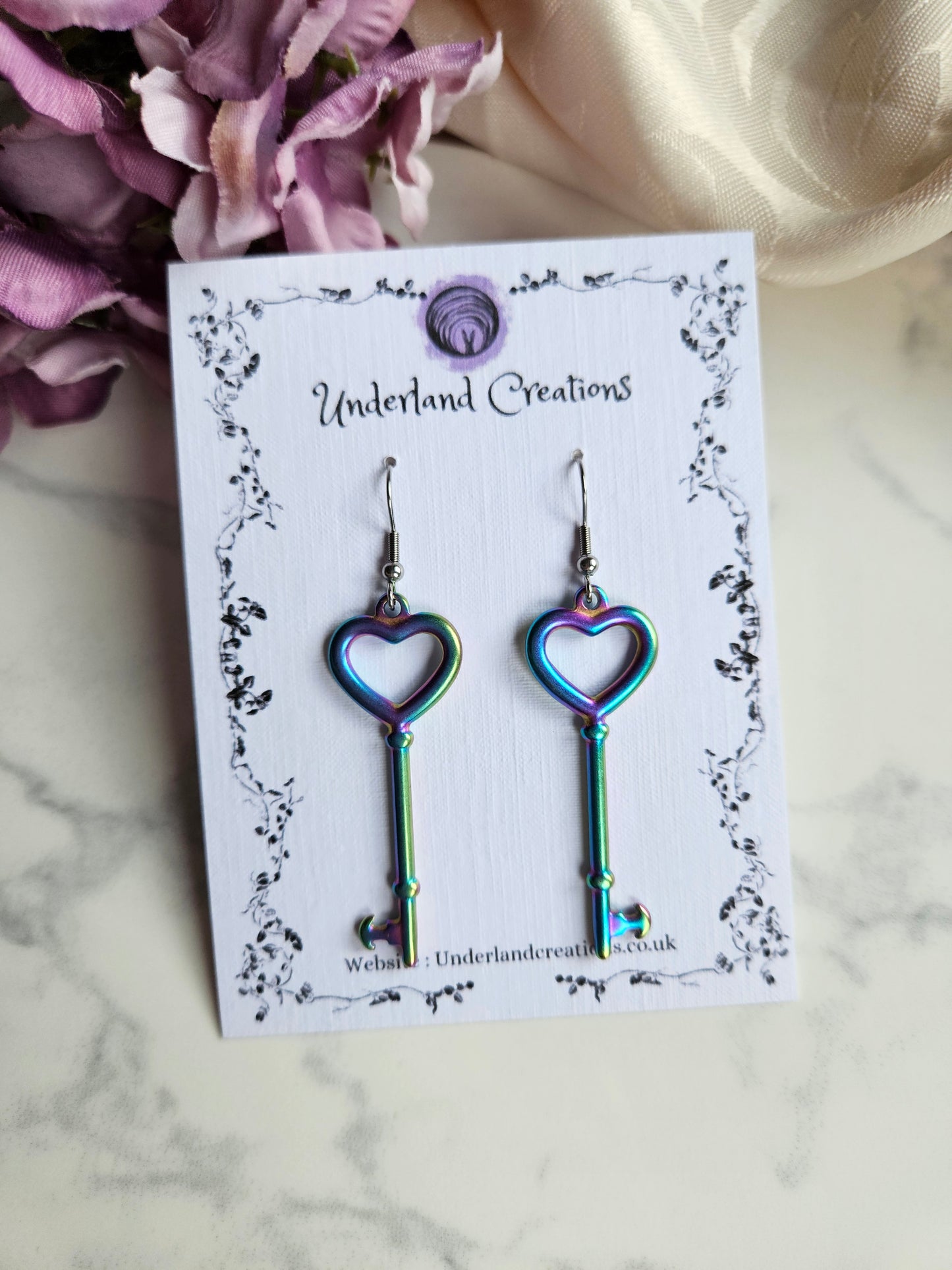 Rainbow Steel Key Earrings