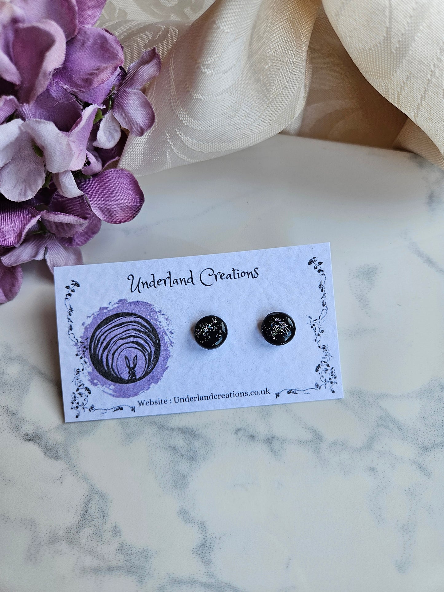 Round Studs in "Black Sparkles"