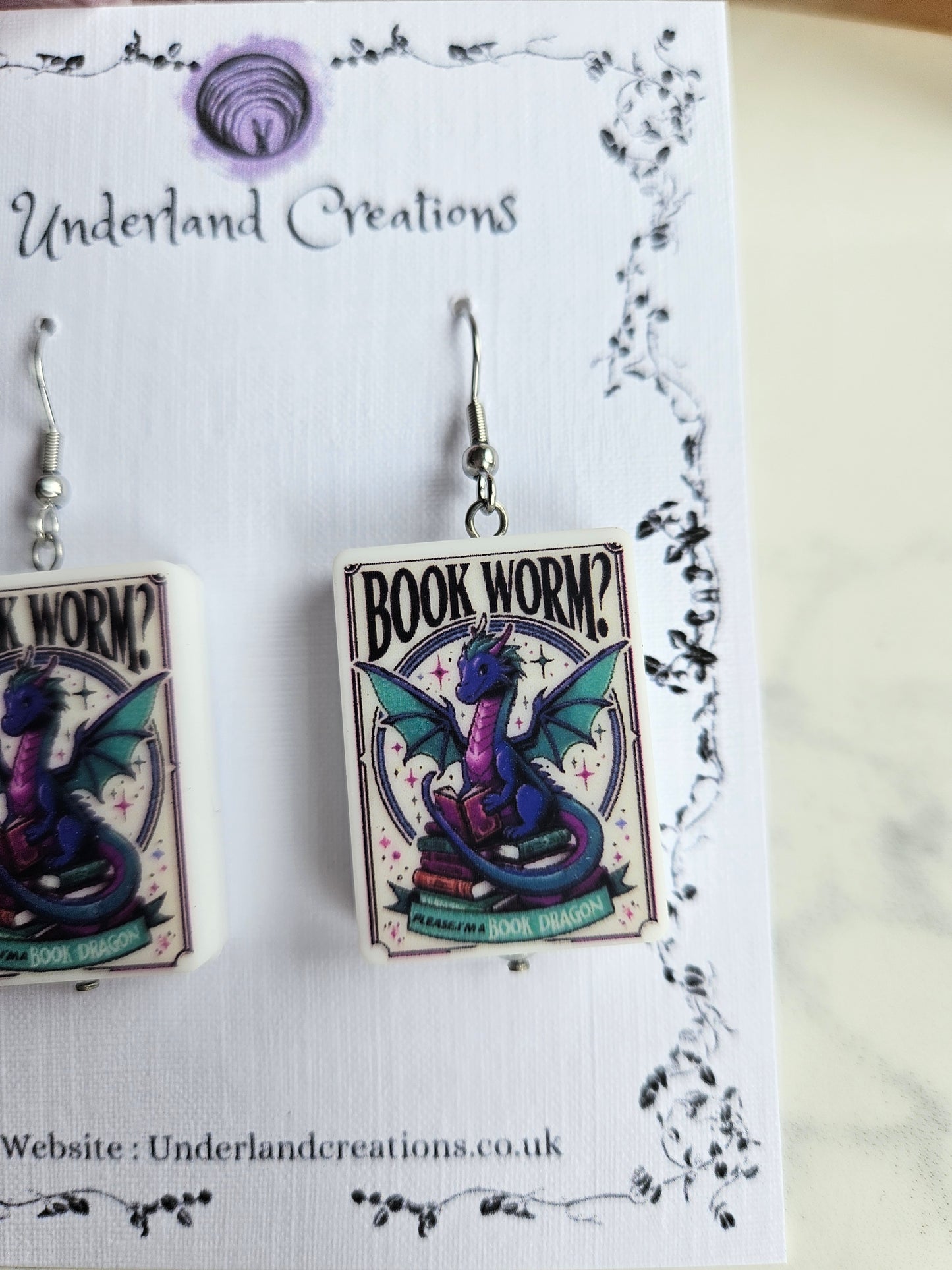 Silicone "Bookworm? I'm a Book Dragon" Earrings