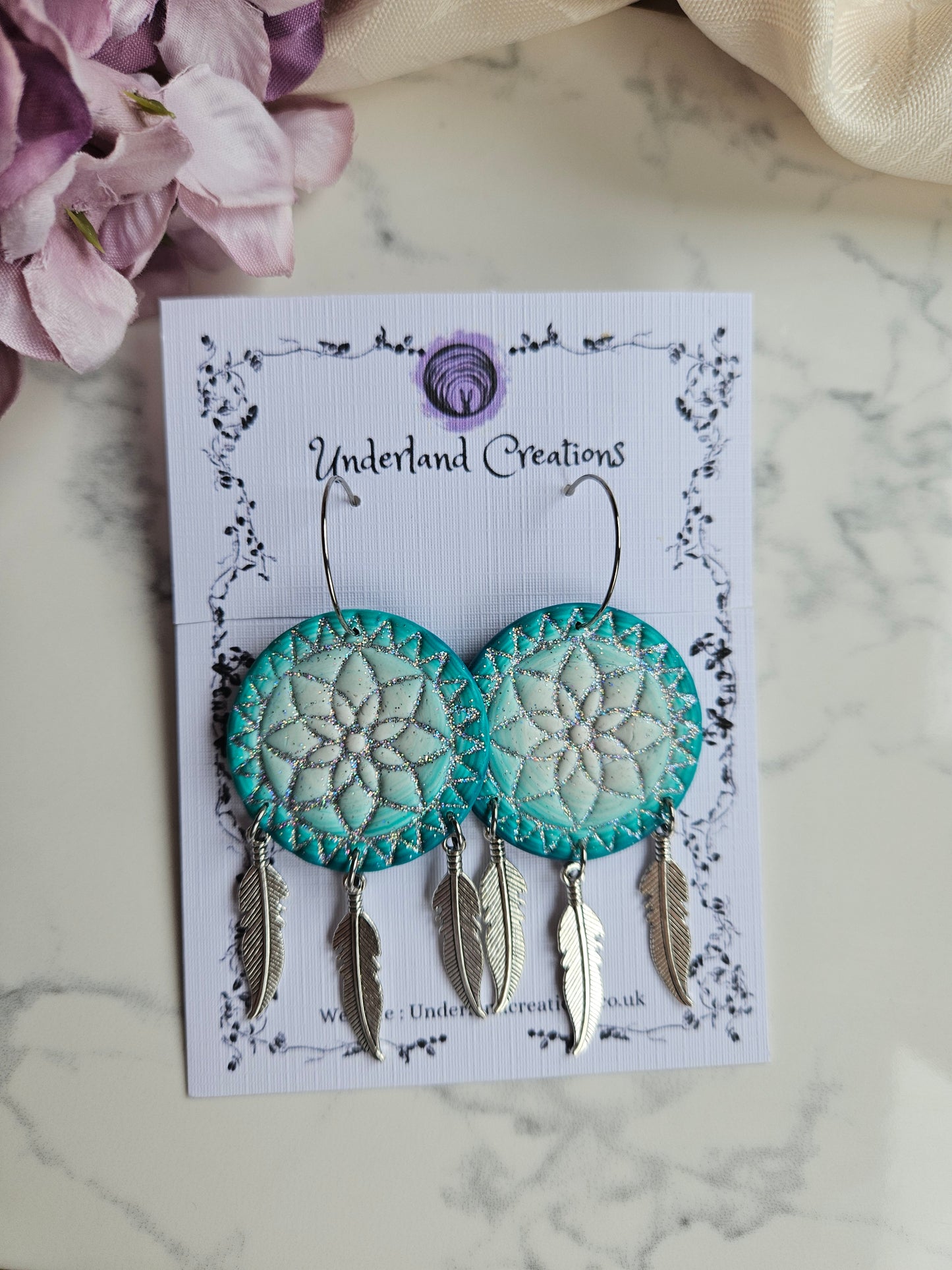 Dream Catcher Earrings in "Ice"