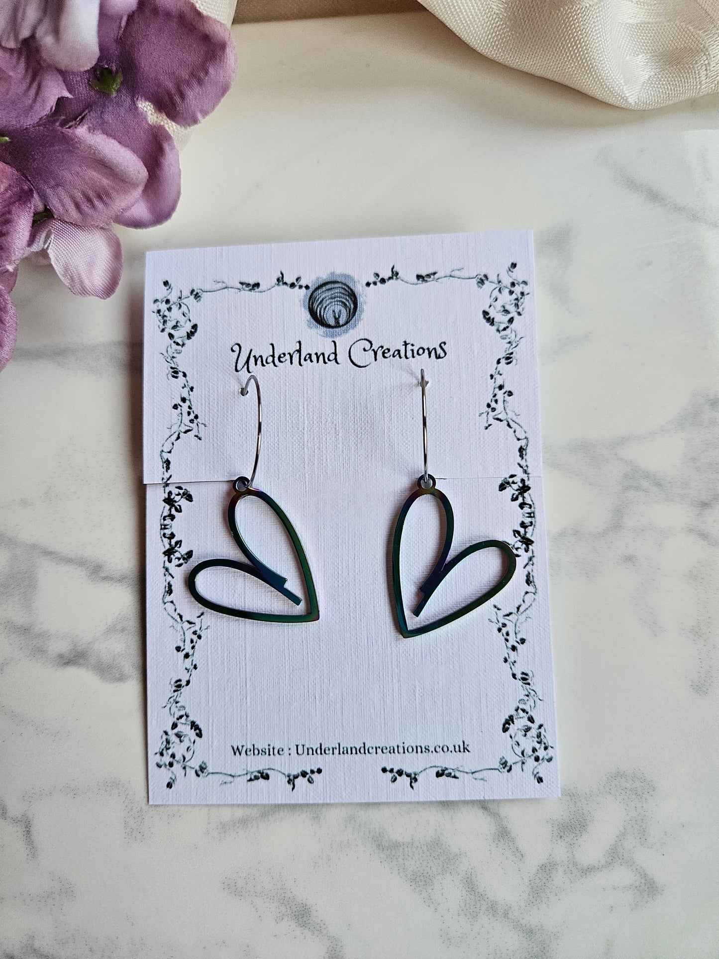 Rainbow Steel Heart Earrings