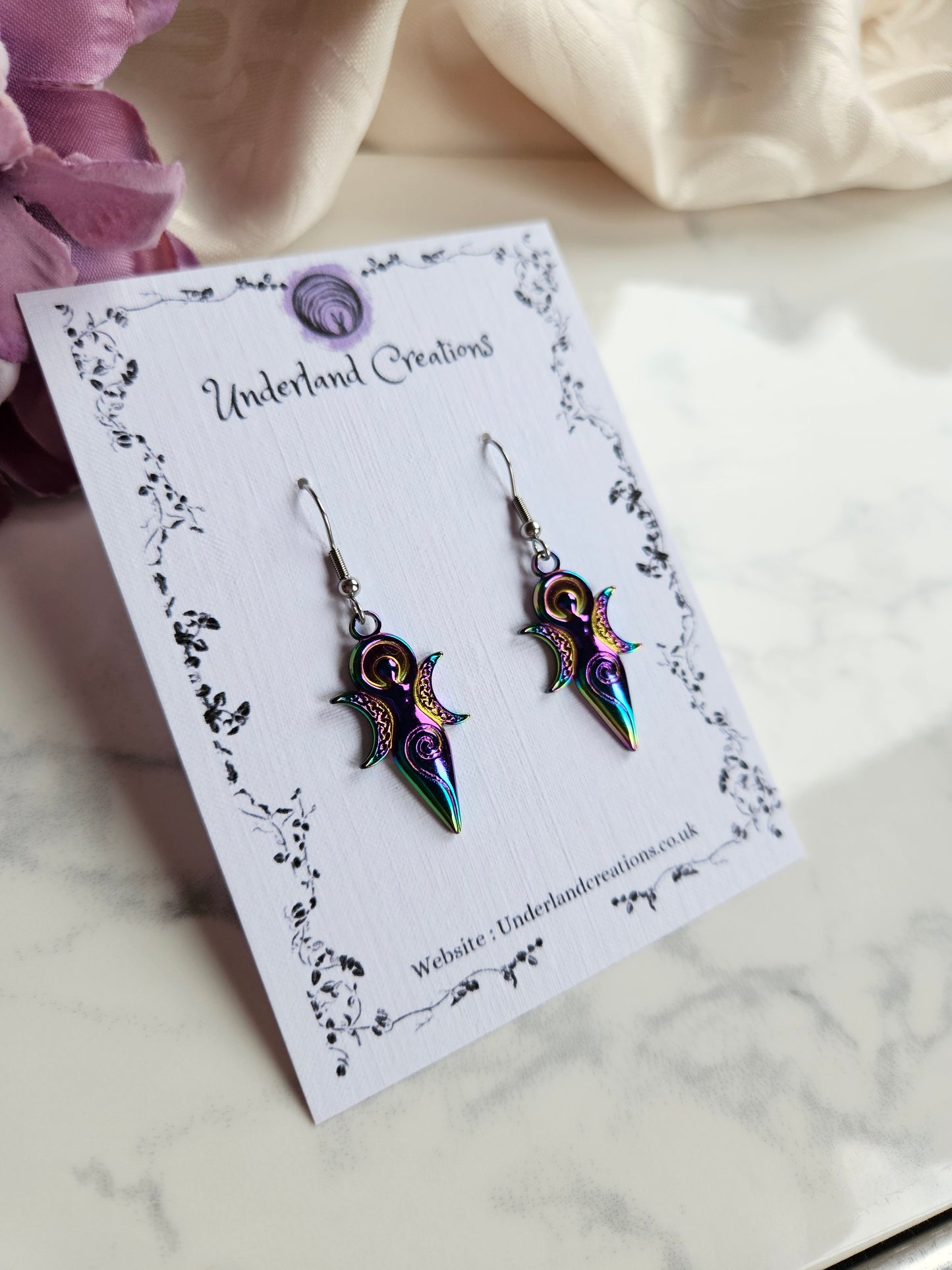 Rainbow Steel Moon Goddess Earrings