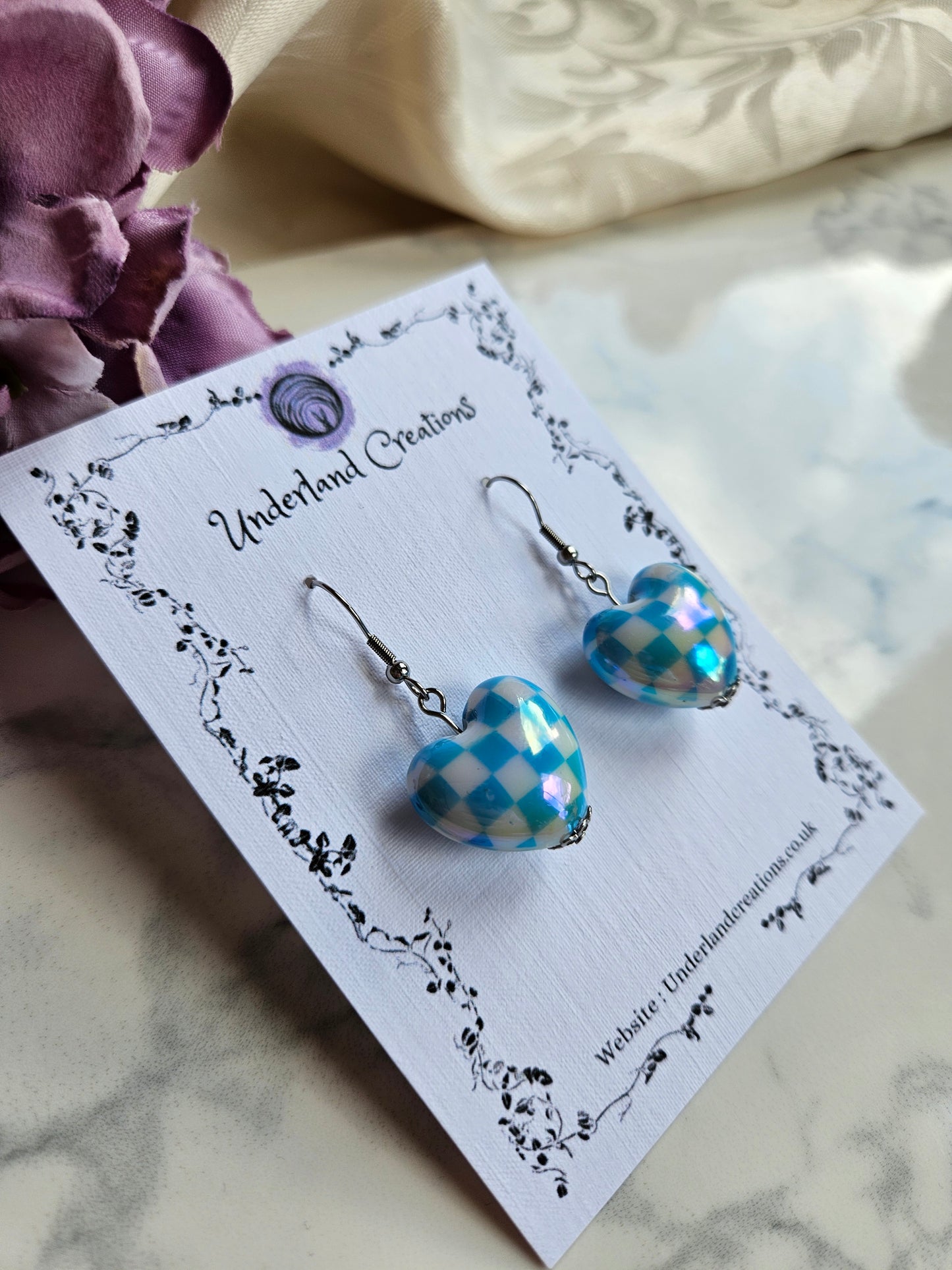 UV Plated Acrylic Checkered Heart Earrings