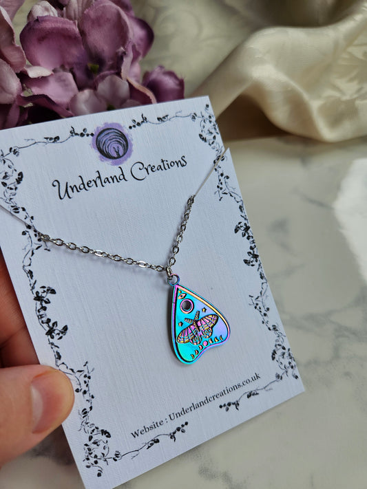 Rainbow Lunar Moth Planchette Necklace