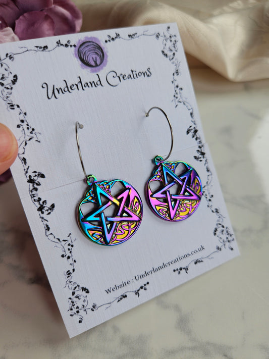 Rainbow Pentagram Earrings