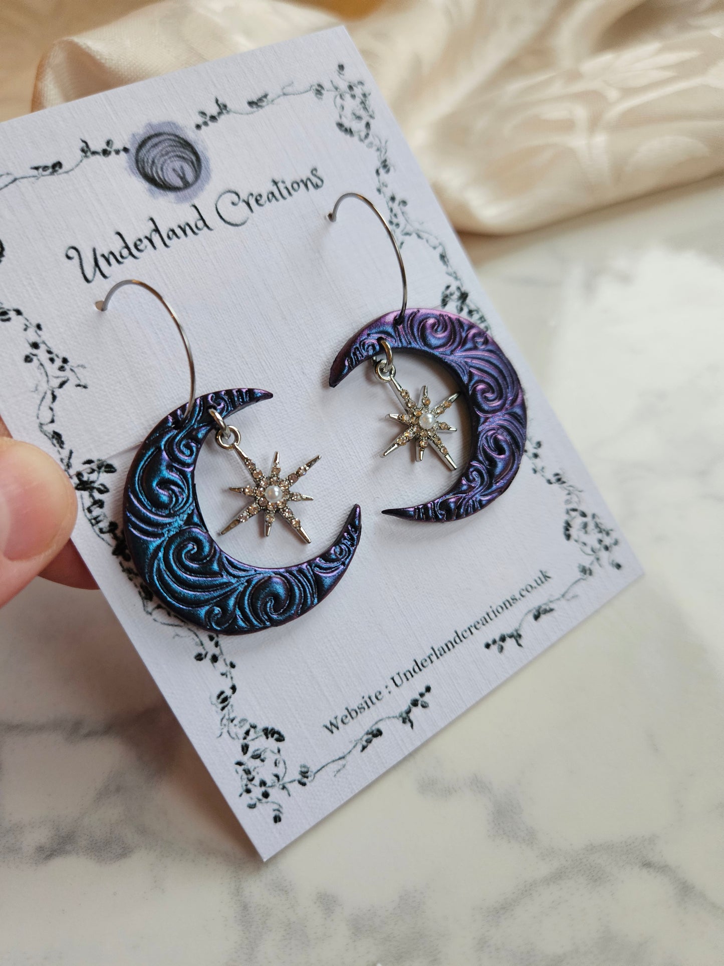 Swirly Moons in Metallic Deep Blue/Purple