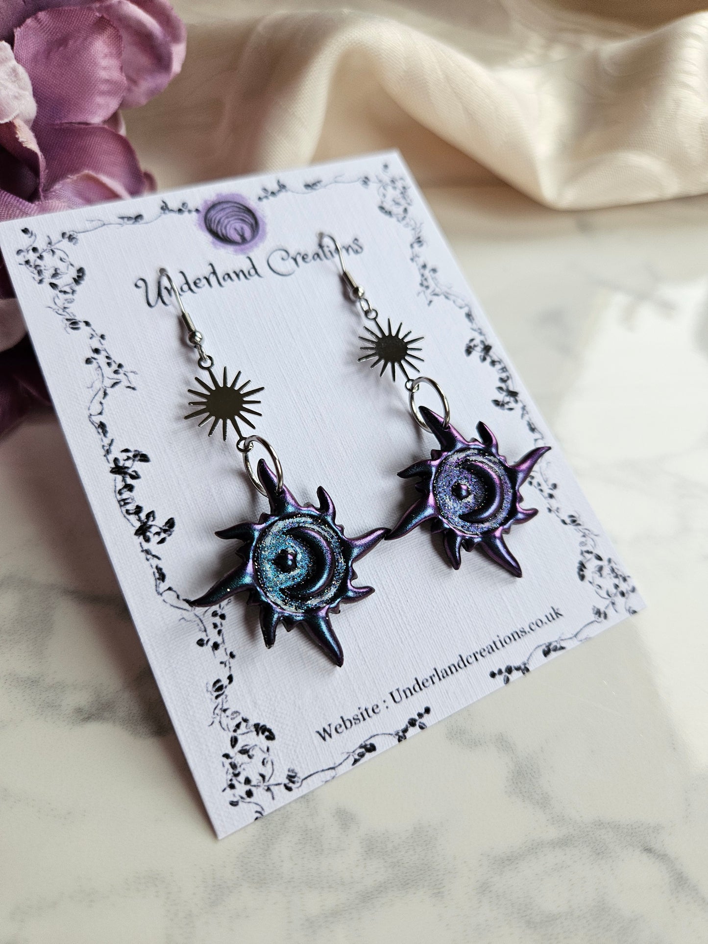 Sun and Moon Earrings in Metallic Blue to Purple
