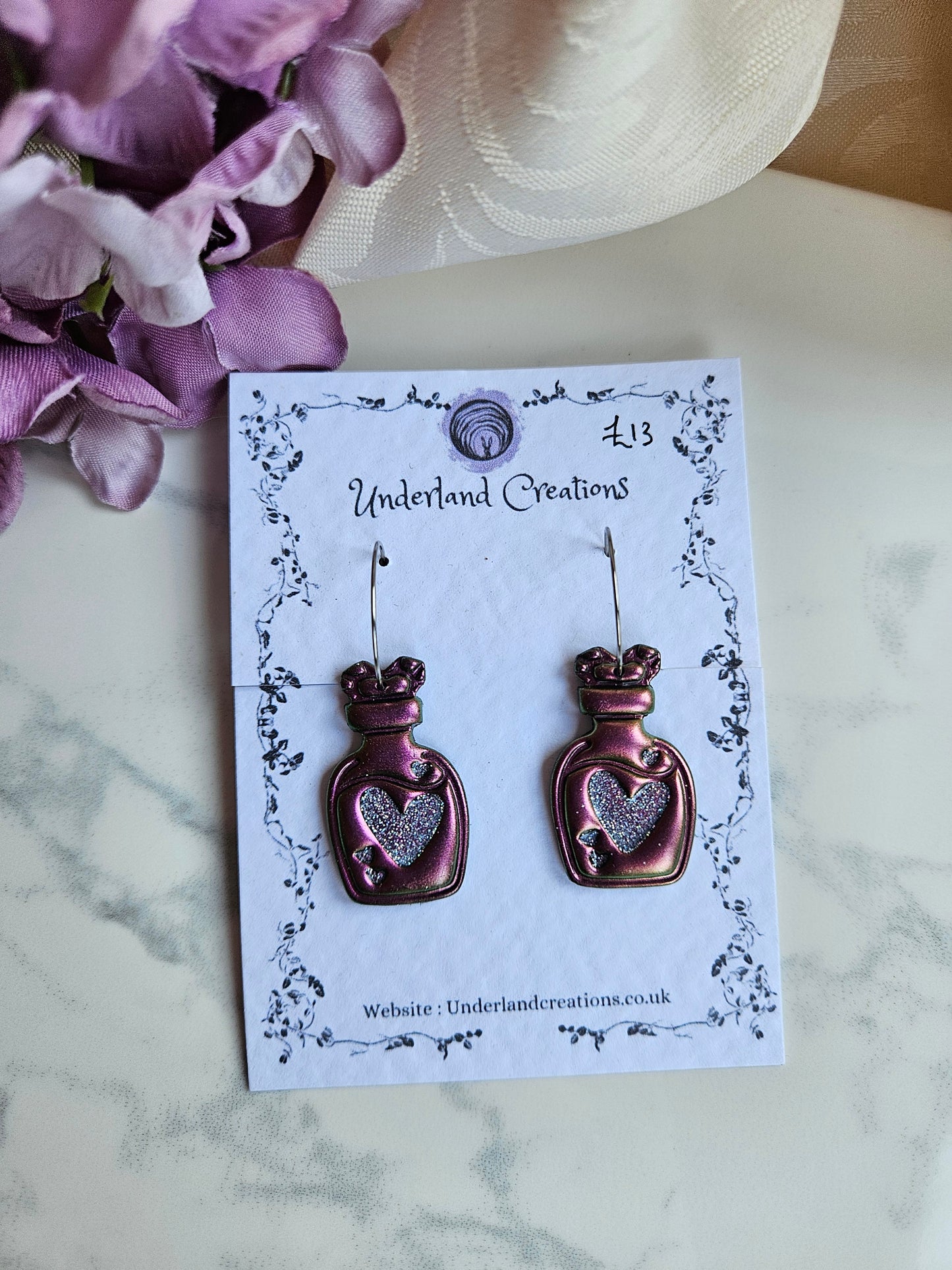 Heart Potion Bottles in Metallic Pink/Gold