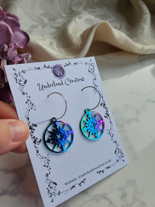 Rainbow Steel Compass Earrings
