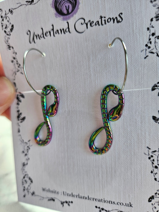Rainbow Steel Infinity Snake Earrings