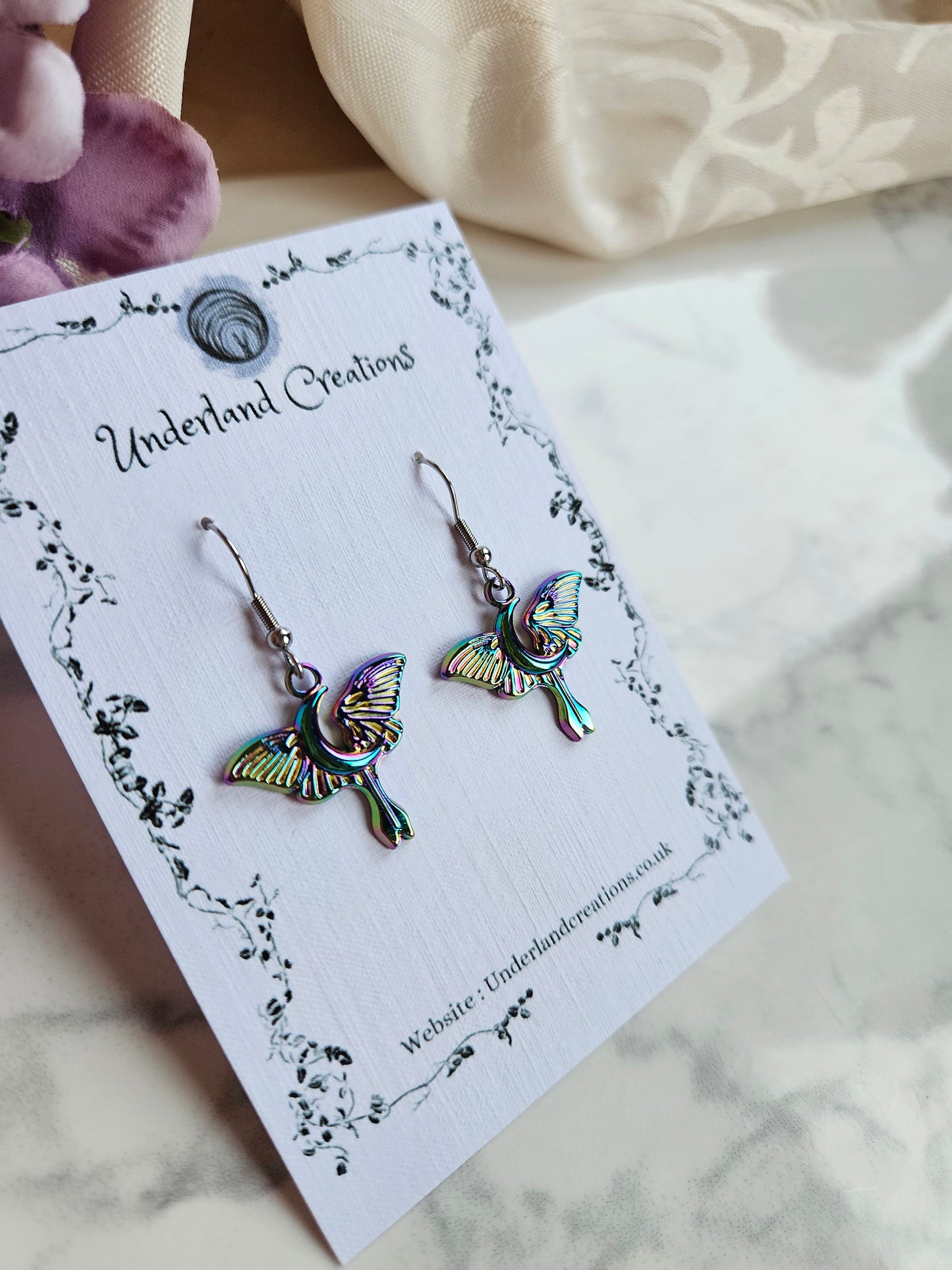 Rainbow Luna Moth Earrings