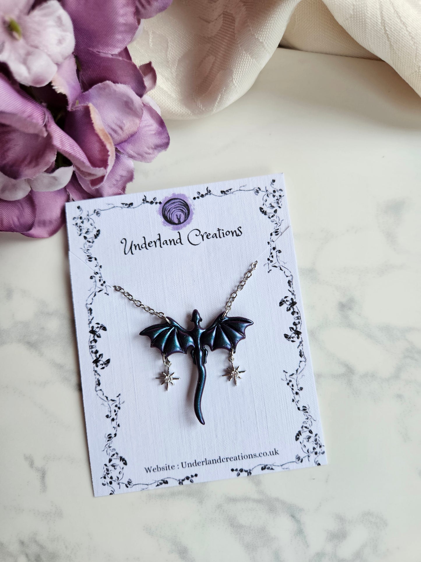 Medium Dragon Necklace in Metallic Purple/Blue