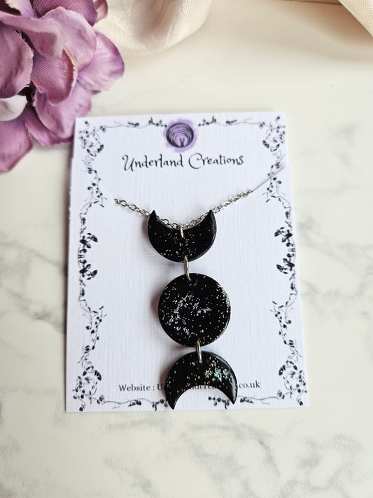 Black Sparkles Triple Moon Necklace